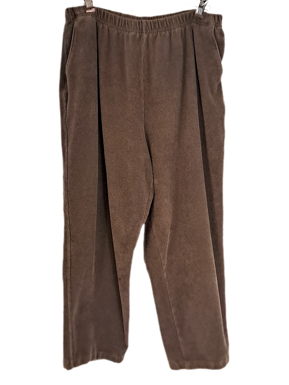 Vtg Lands End Brown Relaxed Fit Elastic Waist Pull On Corduroy Pants L (14-16)