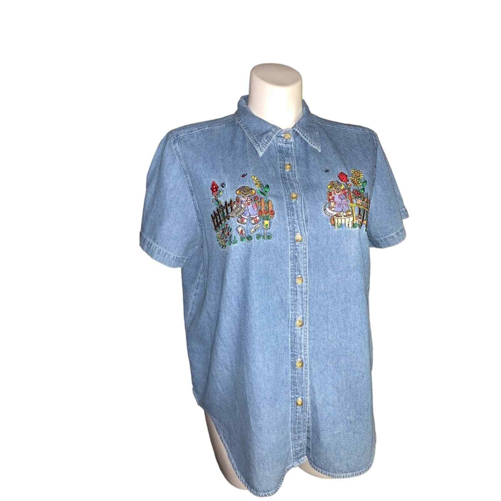 Just My Size Denim Vintage Cottage Core Shirt, Size 14W/16W
