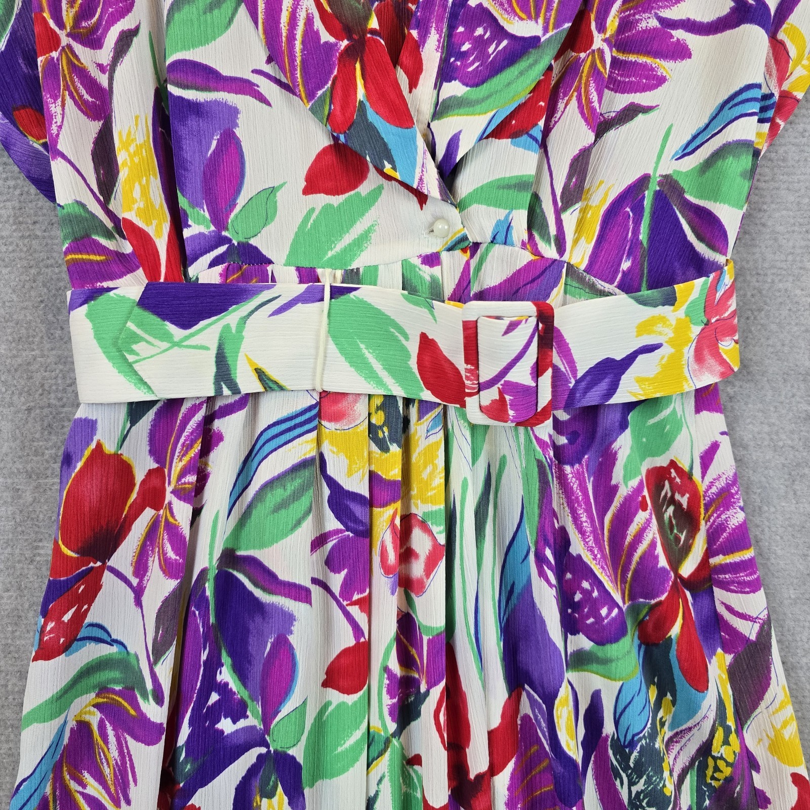 Vintage Stitches Day Dress Womens 12 Floral Belt 80s Garden Party Retro Resort