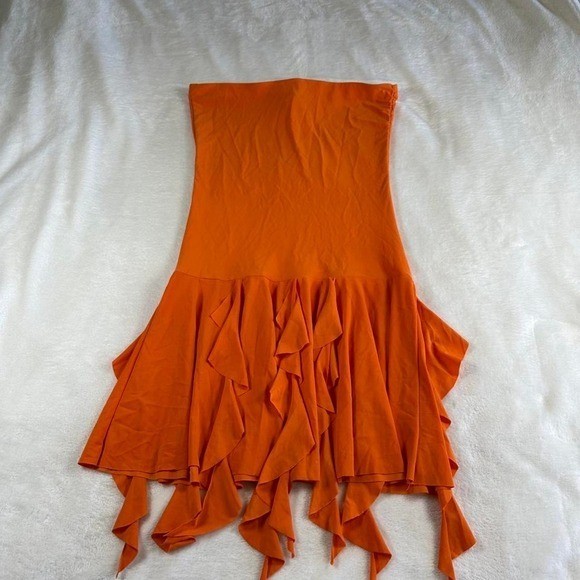 Bliss orange flowy asymmetrical tube top strapless dress Y2K vintage fairy boho