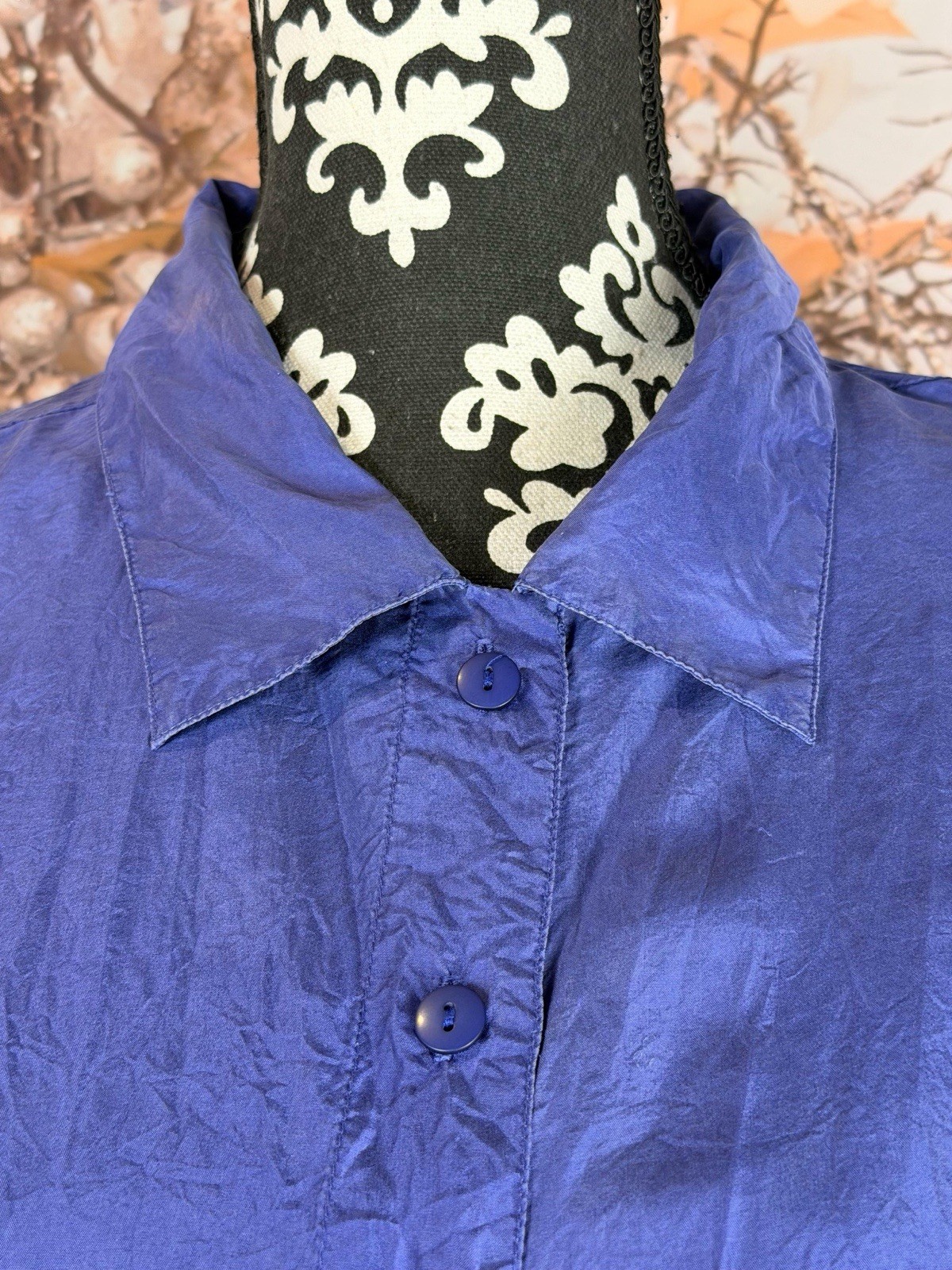 VTG Y2K All Silks Women’s Purple 100% Silk Button Up Long Sleeve Collar Shirt L