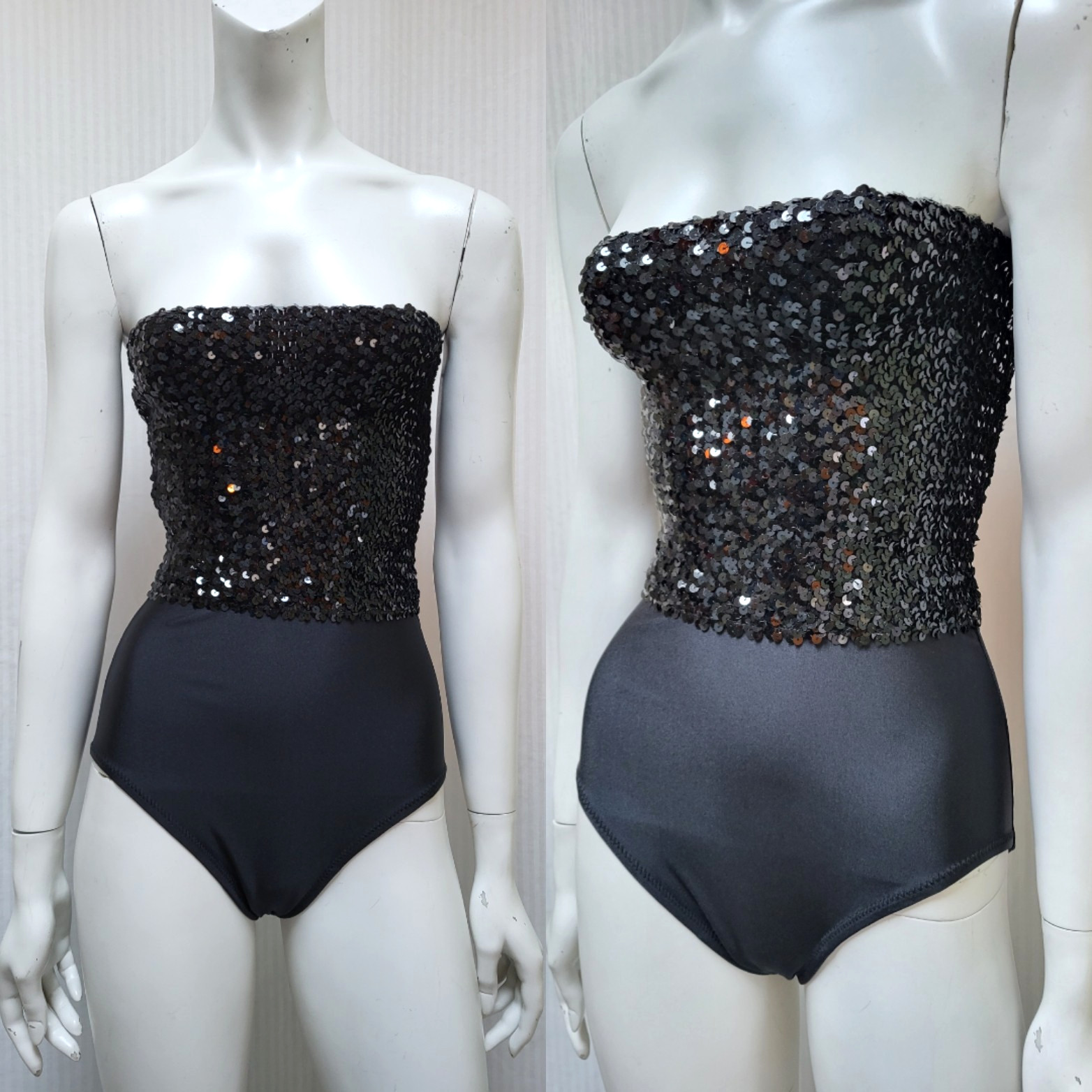 NWOT Vintage COLE OF CALIFORNIA Black Sequin ONE PIECE Bathing Swim Suit – M/L
