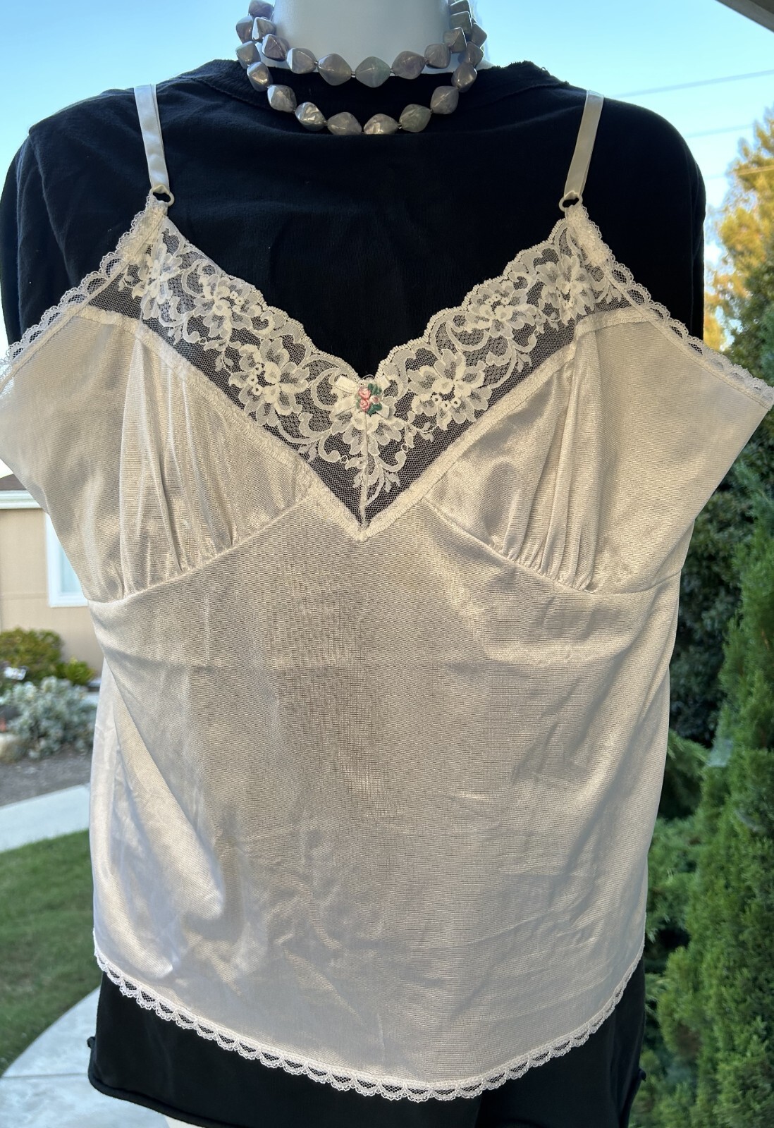 NEW Vntg USA~Liza Lawrence~Shiny WHT Nylon Antron~Lace~HALF Slip~Size 22-24~L-XL