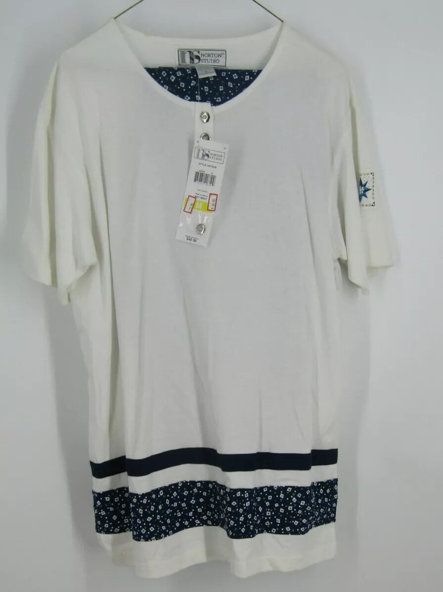 Vtg Norton Studio Women Shirt Pant Set White and Blue Sz. Medium NWT