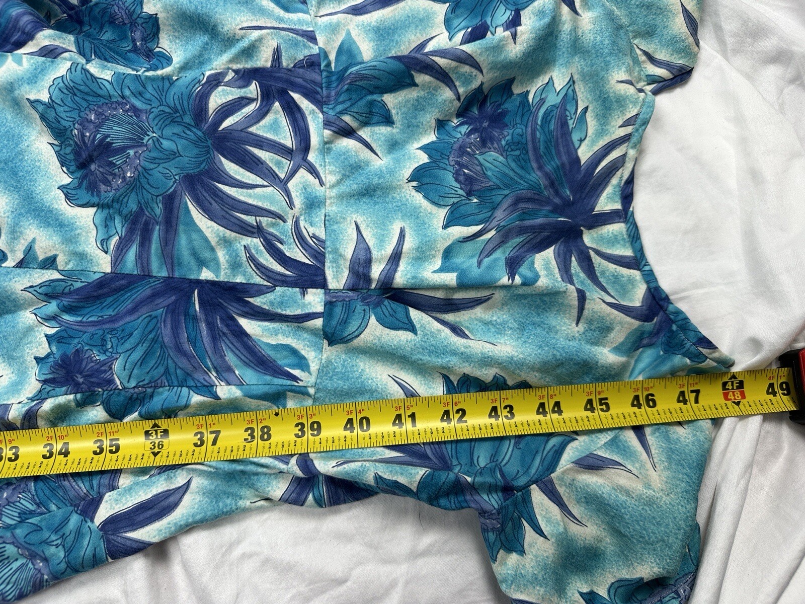 Vtg 60s Hawaiiana Modes Honolulu Blue Aqua Floral Empire Maxi Sundress 32” Bust