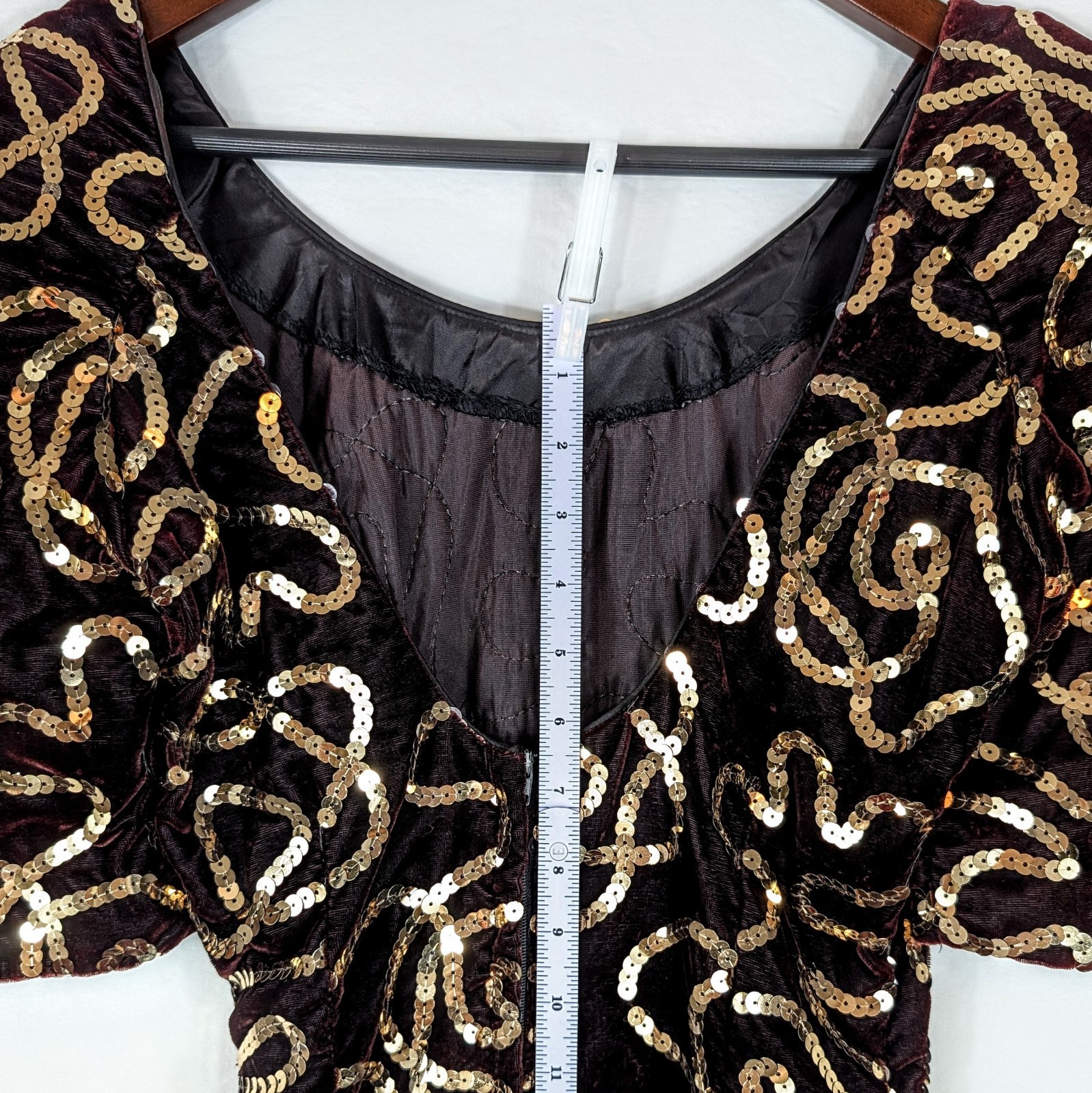 Vtg 80s Midnight Glo Burgundy Velvet Gold Sequin Dress Small Wine Party Cocktail