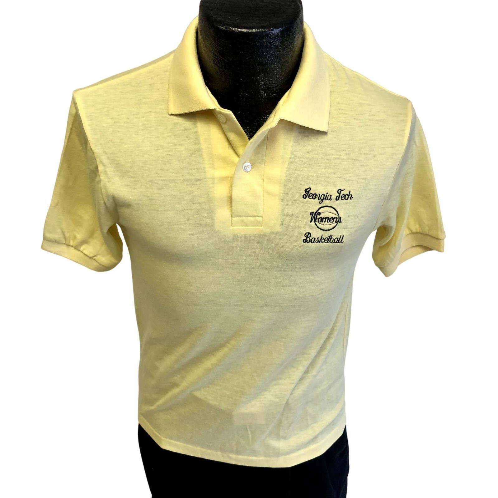 Vtg 70 80’s Hanes Yellow Georgia Tech Womens BASKETBALL Coaches Polo 50/50 Shirt