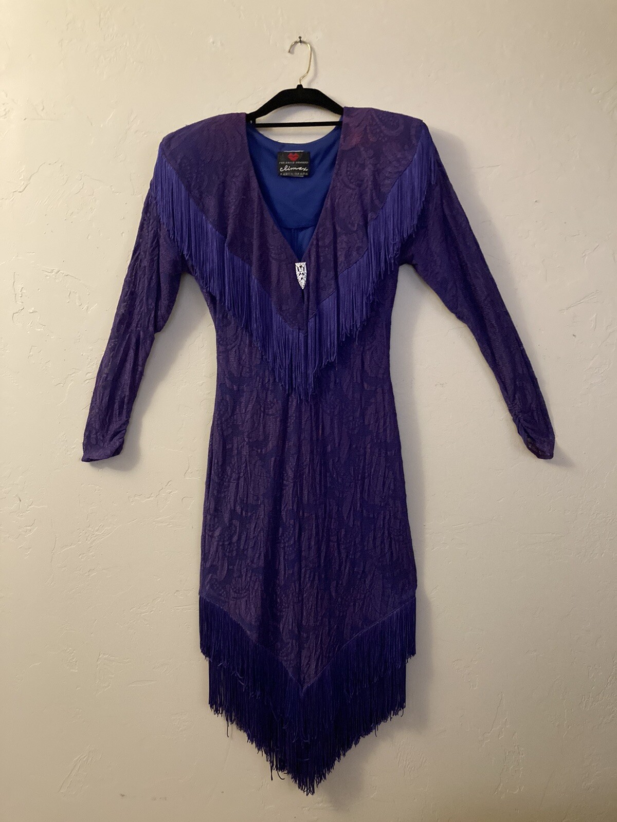 Vintage Climax Karen Okada for David Howard Purple Fringe Party Dress sz 13/14