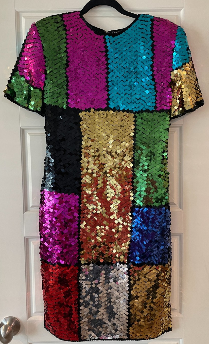 Vintage Evening Pearl Medium Sequin Cocktail Dress Prom New Year’s Eve *RARE*
