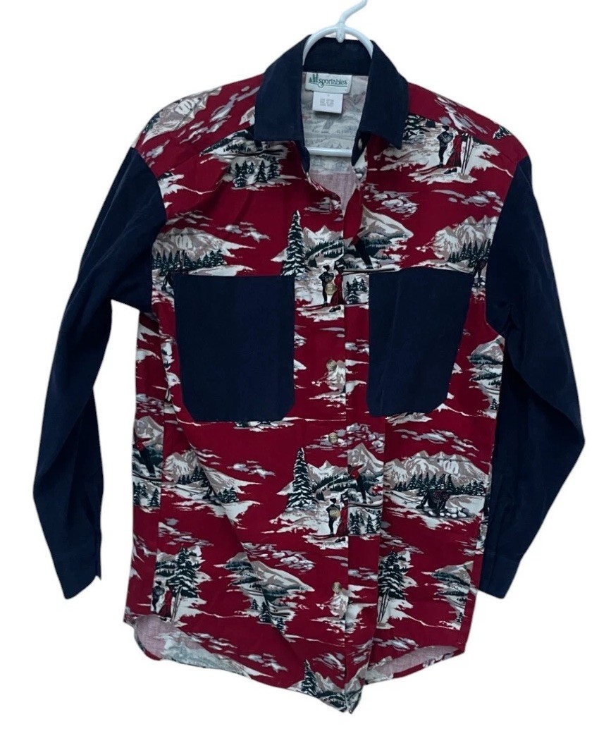 Sportables Button Up Shirt Winter Snow Scene Vintage Women’s Small