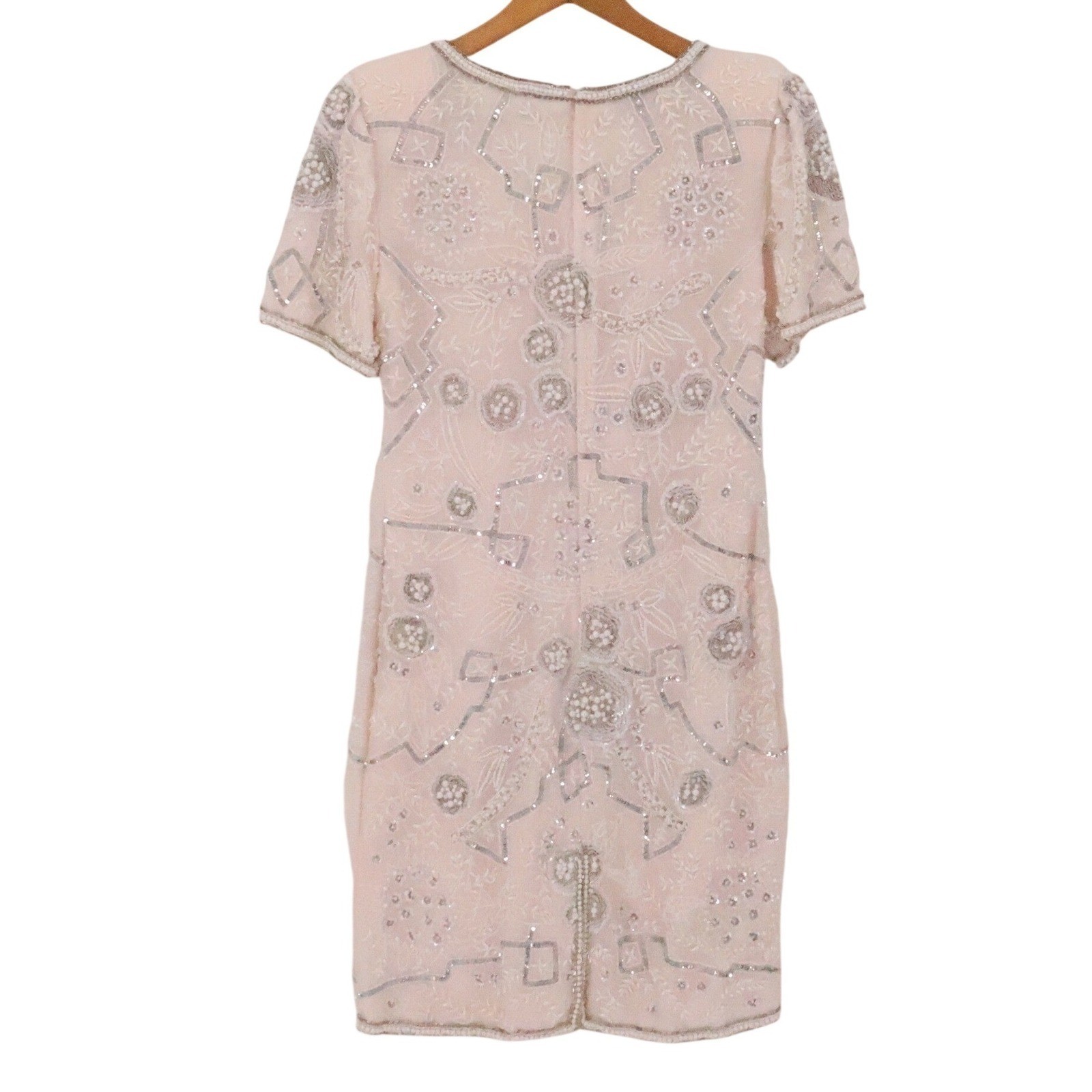 Laurence Kazar Vintage 90s Beaded Silk Cocktail Dress Womens Size PM Blush Pink