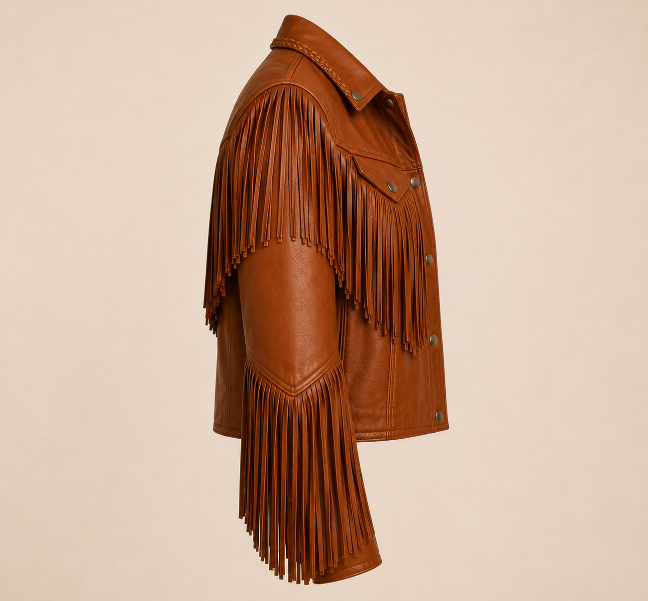 Genuine Leather Fringe Jacket Brown Western Style Handmade Cowboy Coat