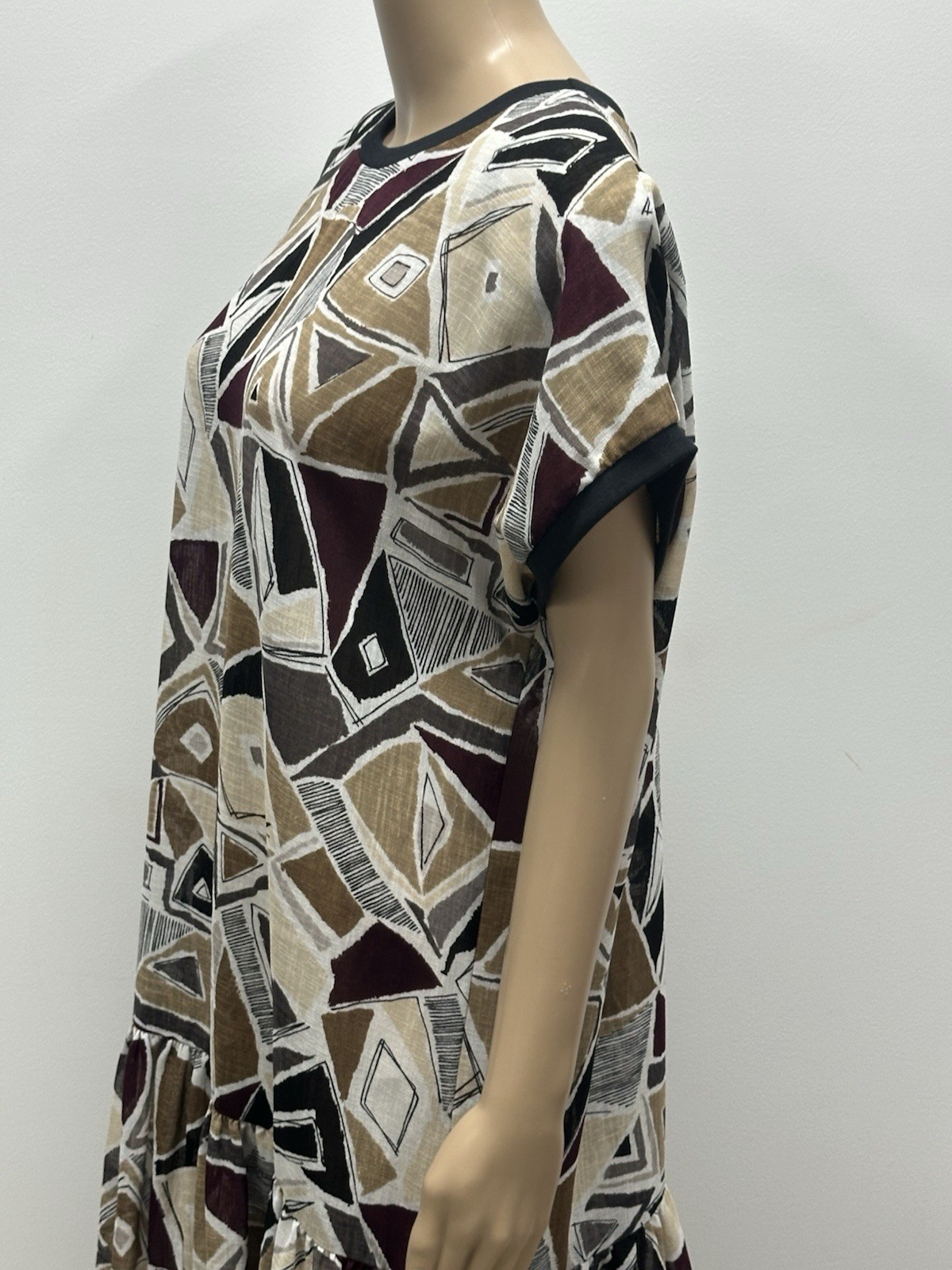 Kenwall Women’s L 12-14 Vintage Australian Made Brown Cream Black Print Dress