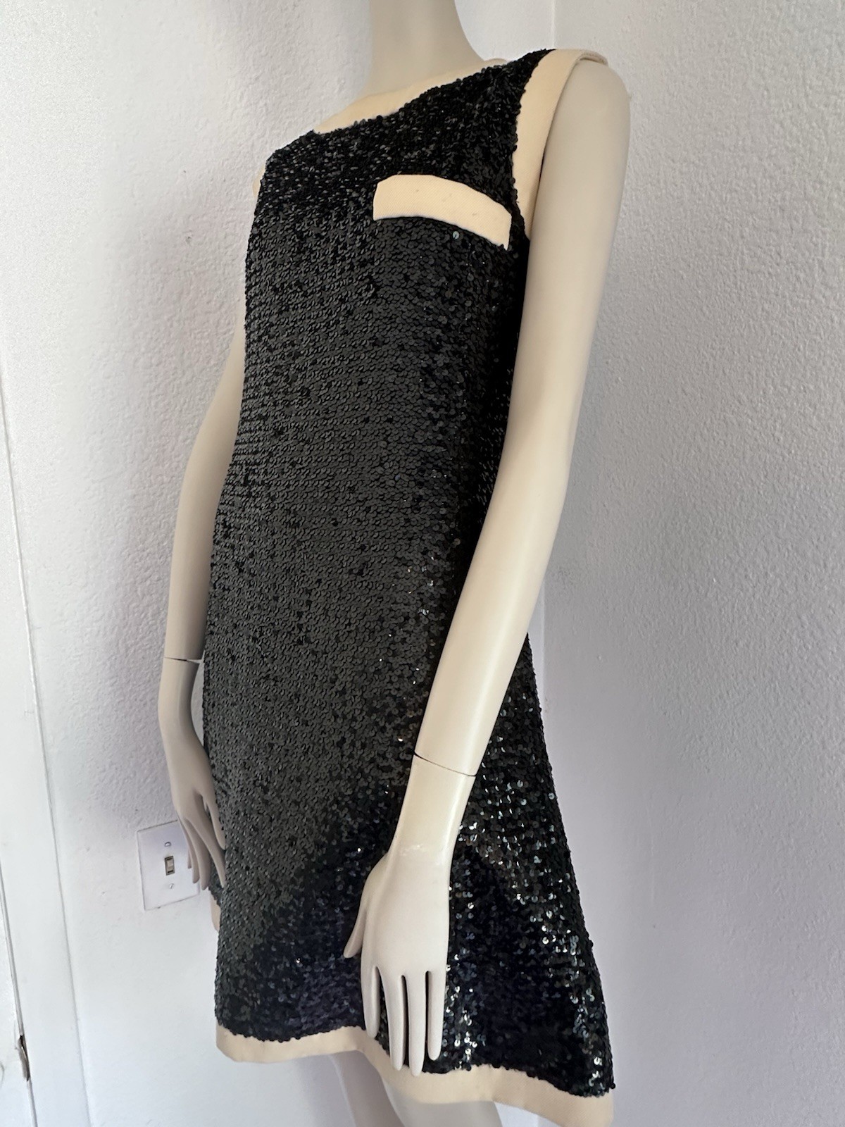 Vintage 1960s JEAN PATOU (KARL LAGERFELD?) SPARKLING SEQUINS WOOL SHIFT DRESS