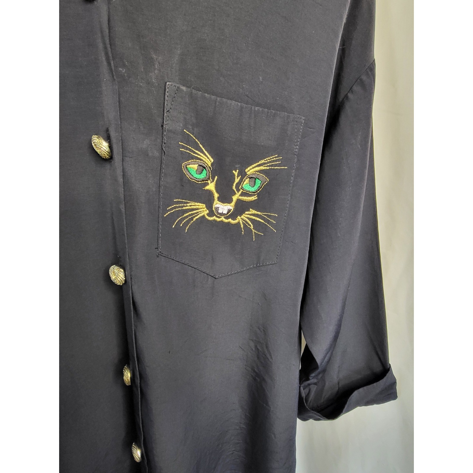 Vintage R&M Richards by Karen Kwong Cat Eyes Embroidered Blouse Size 10P