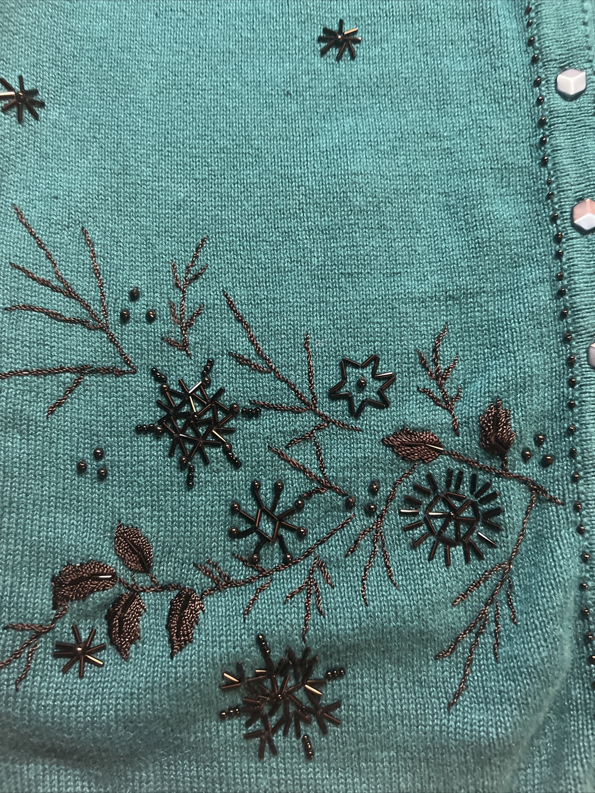 Vintage Teal Blue Beaded Button Down Cardigan Sweater Stitches In Time Size 1X