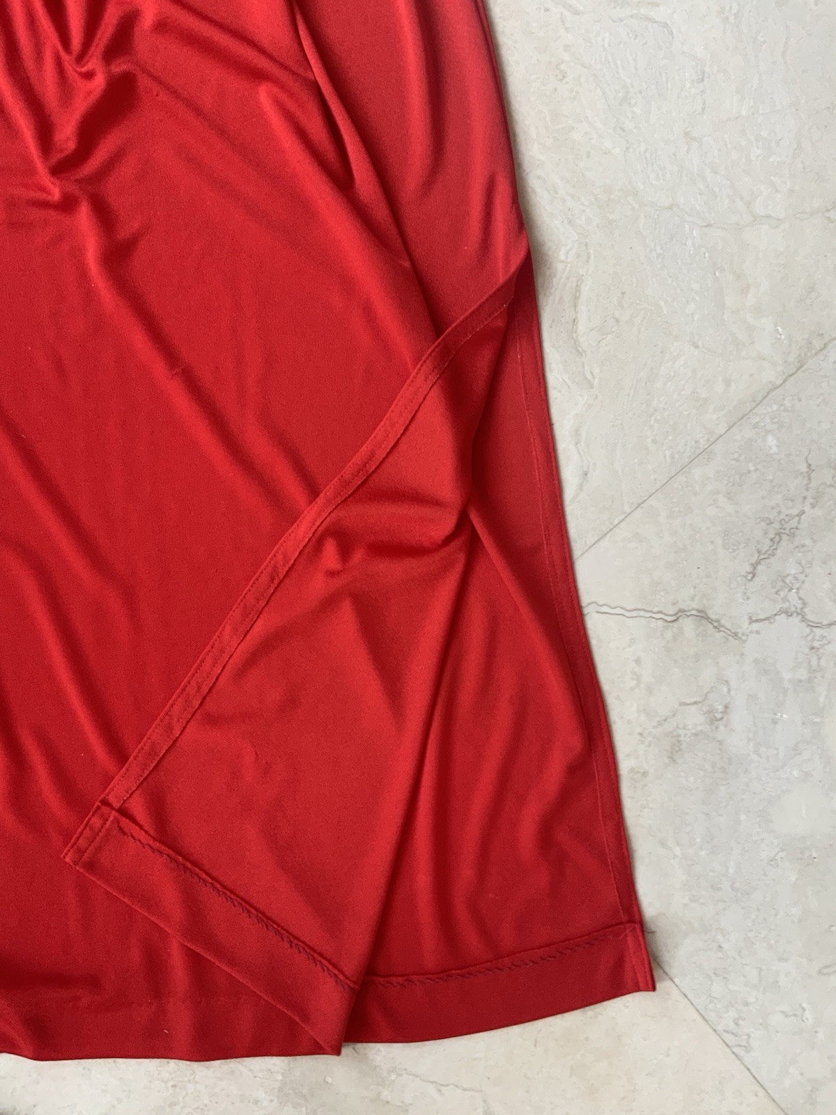 Vtg 70s Red Slinky Jersey Maxi Dress Womens Tere Tereba 4 Malibu Media Sz Sm/Med