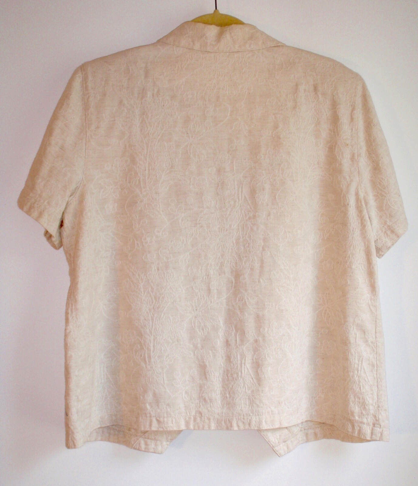 Cotton Blend VTG Embroidered Beige Floral Top Shoulder Pads Wood-look Buttons