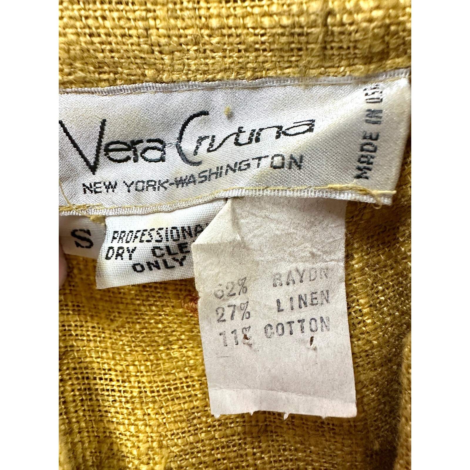 Vera Cristina NY VTG 1980s Skirt & Top Set Yellow Linen Gray Denim Beaded Sz M
