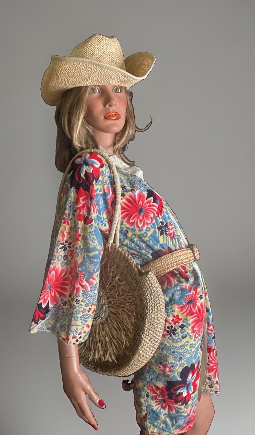 VTG 1960s Floral Cotton Japanese Kimono Jacket Cover-Up Boho Hippie Festival OS