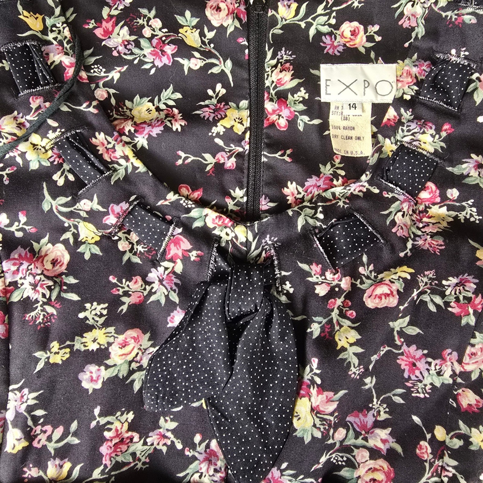 Vtg 90s EXPO Floral Rayon Jumpsuit Made in USA Dark Floral Whimsigoth Size 14