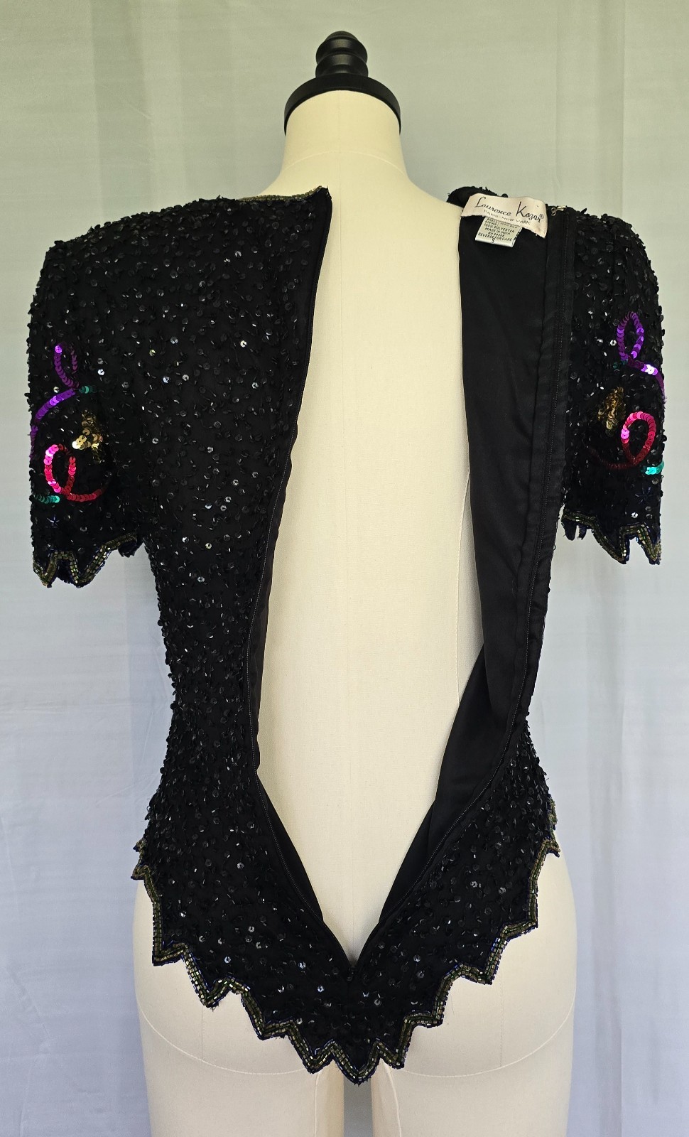 VTG Laurence Kazar Y2K Millennium 2000 Beaded Sequin Top Silk Party Blouse