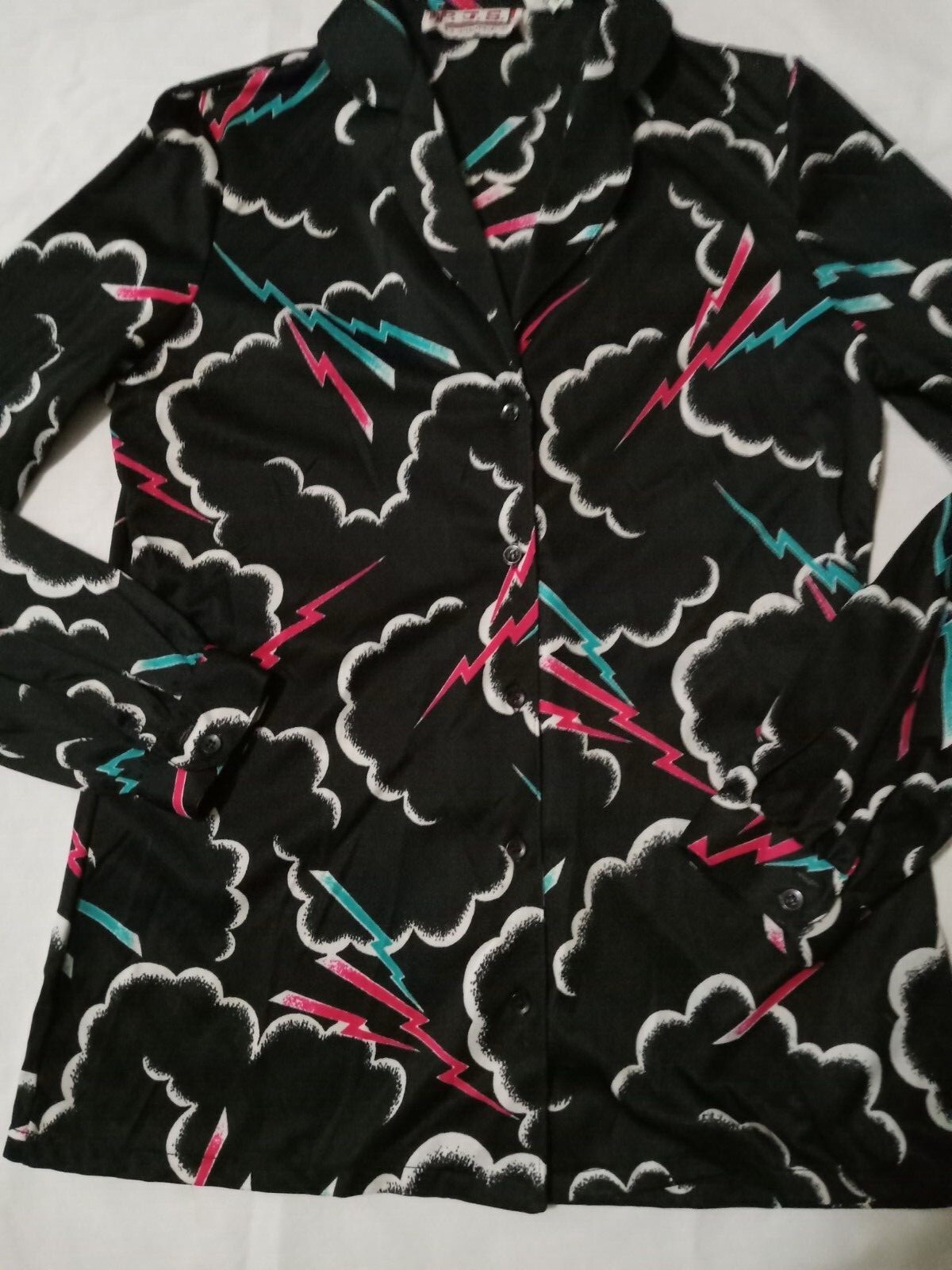 True Vintage Lightning Bolt Cloud Black Pink Turquoise White Abstract Poly Women