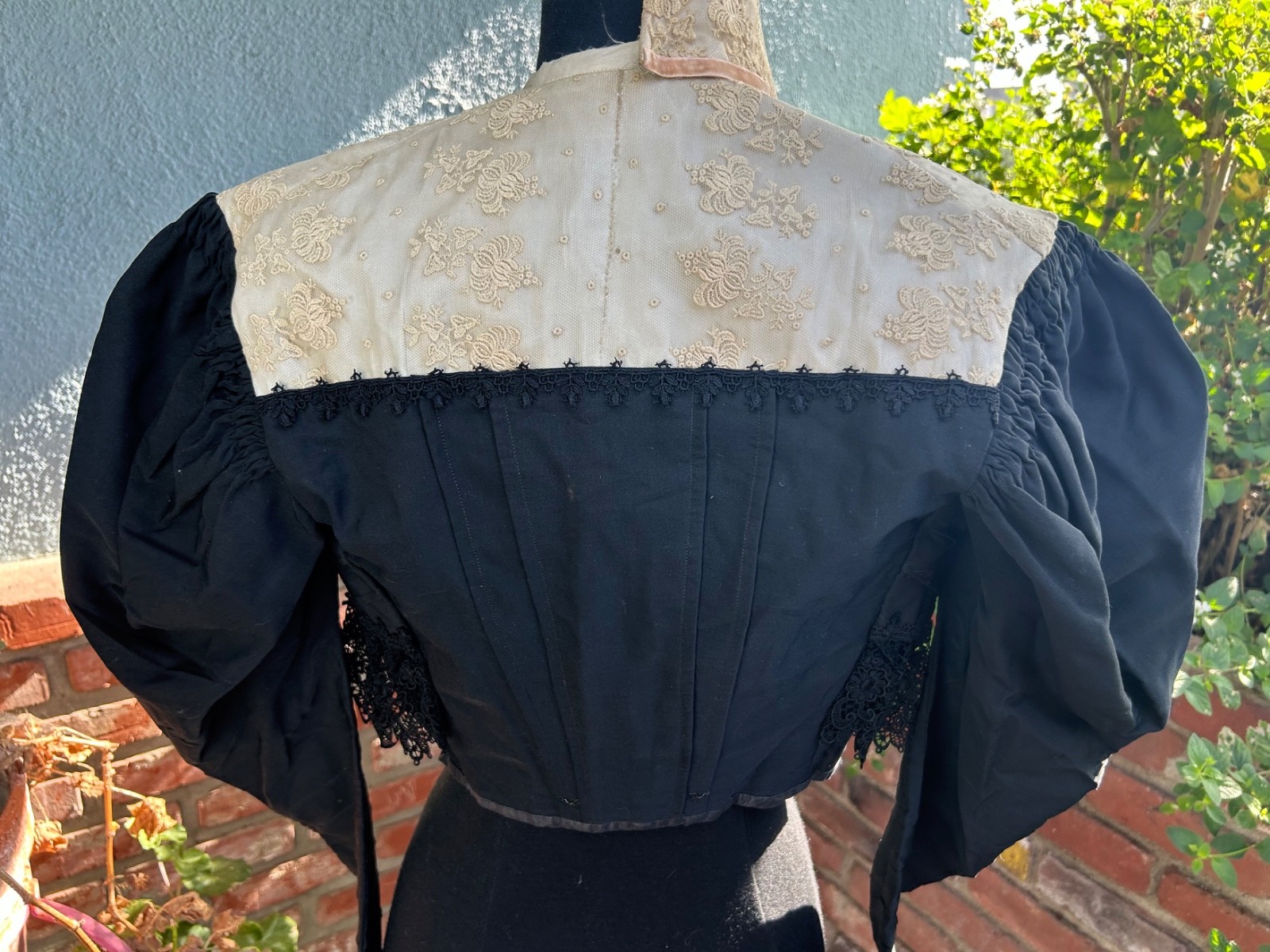 Antique Edwardian Black Lace Bodice Dress PRISTINE XXS Victorian Shirt Waist
