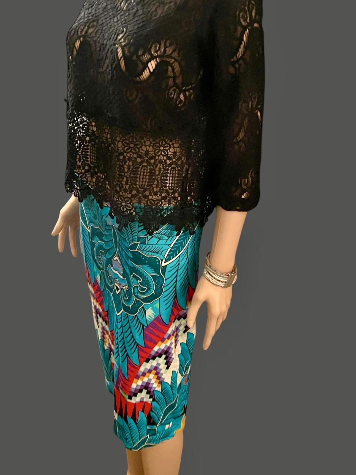 Vintage Y2K Designer Skirt Mara Hoffman Rare Tube Skirt Boho Psychedelic Blue L