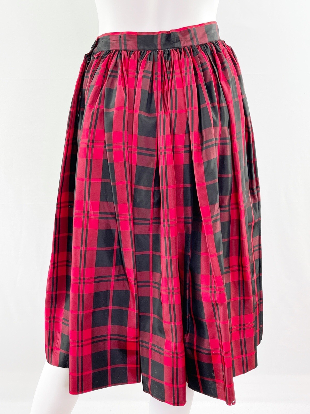 Vintage Patty Woodard California Red Plaid Pleated A-Line Midi Skirt Christmas