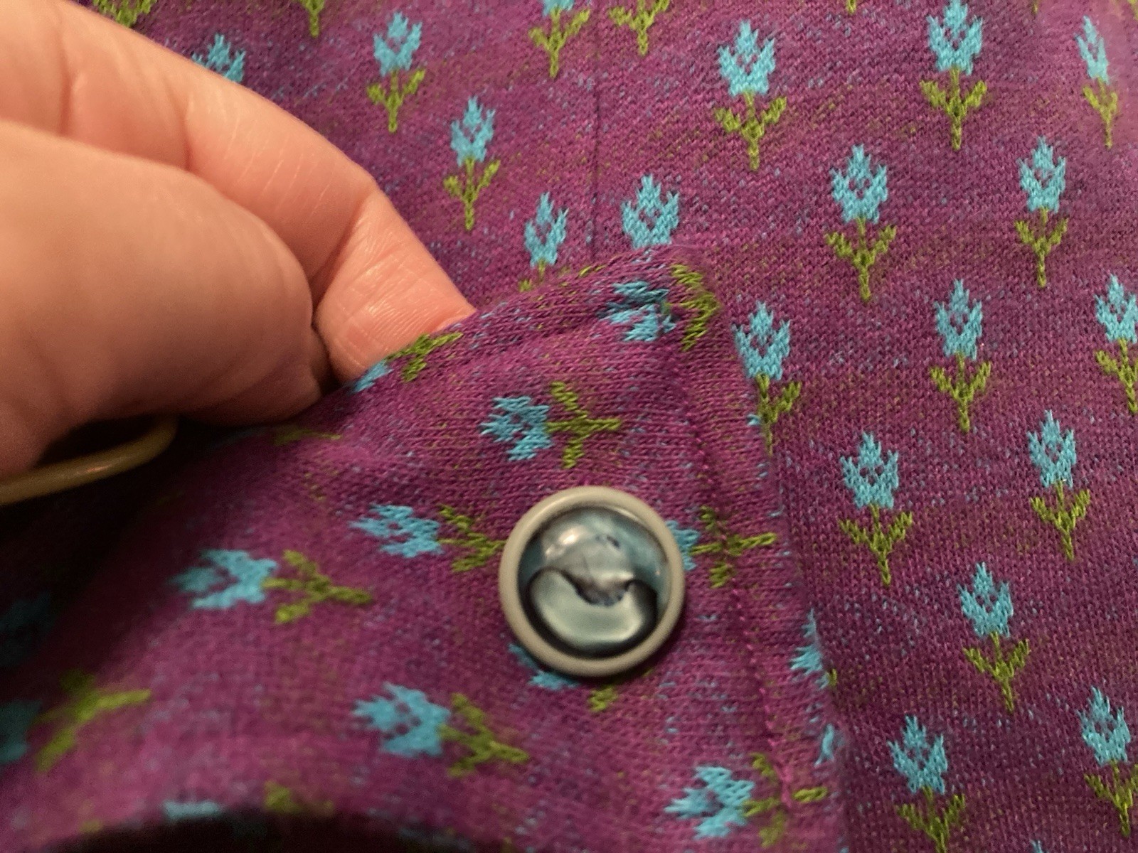 Vintage 1960s 70s Cottage Core Tulip Purple Dolly Mock Neck Groovy Mini M/L