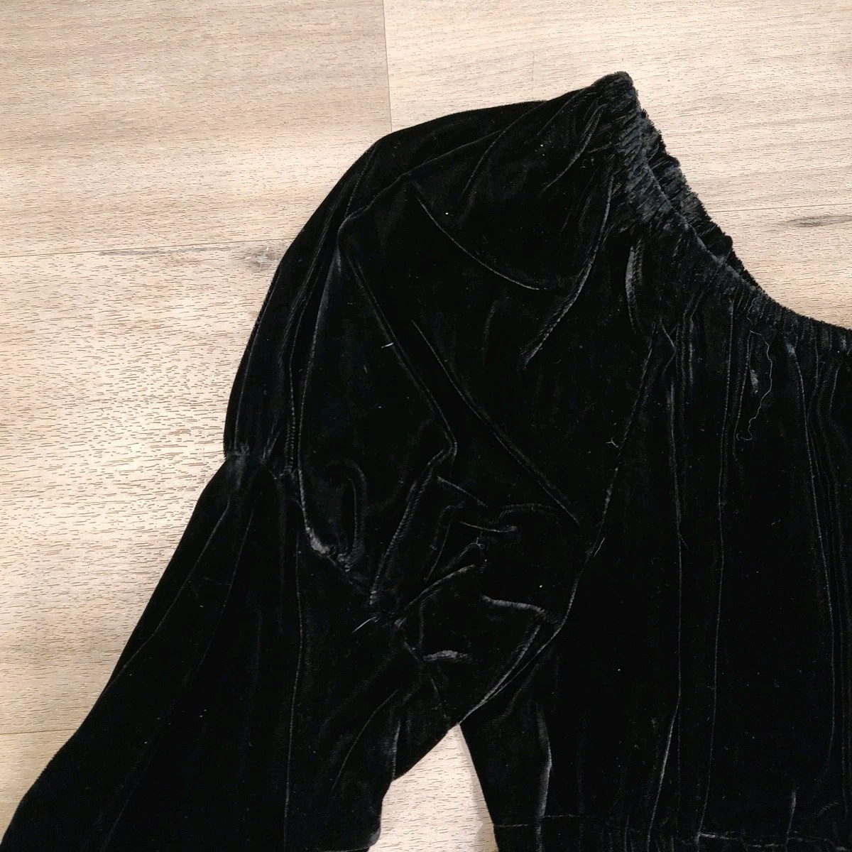 Vintage Young Innocent by Arpeja Velvet Dress Sz9 Black Empire Waist Puff Sleeve