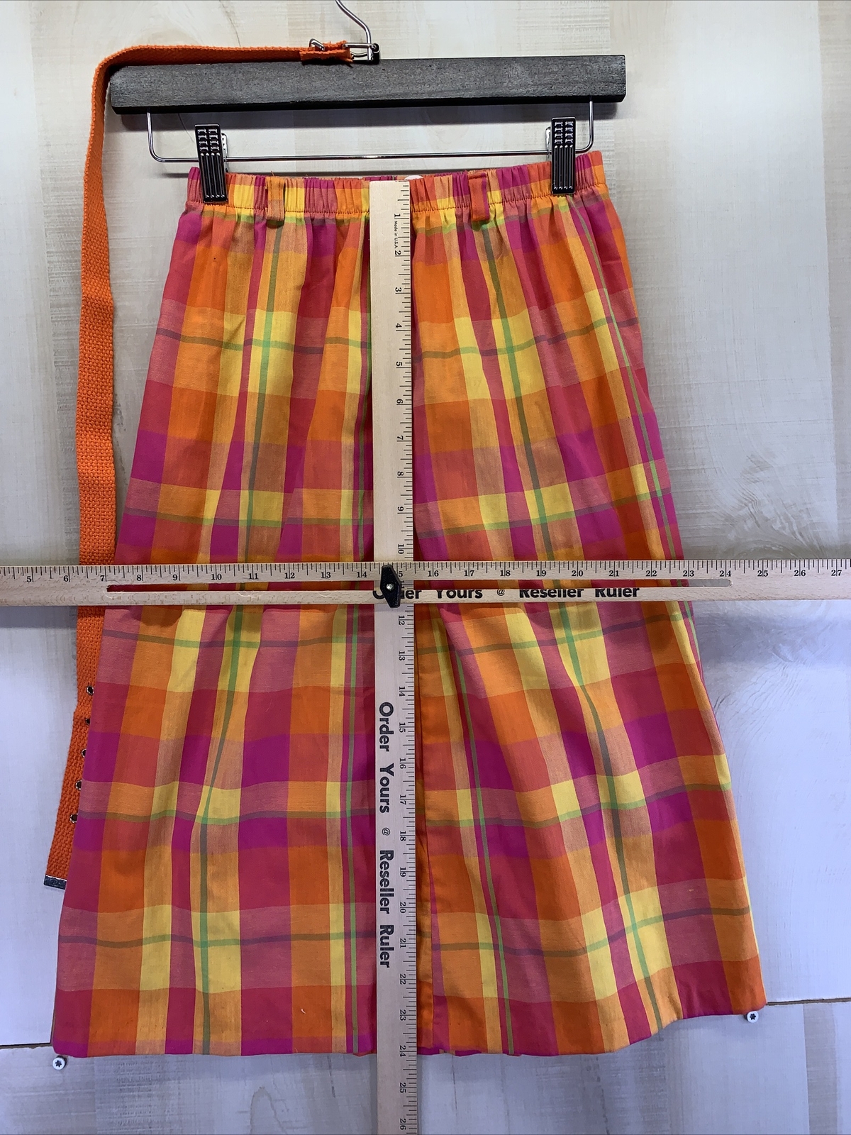 Vintage New Attitude Petites USA Womens Bright Plaid Belted Skirt-7035
