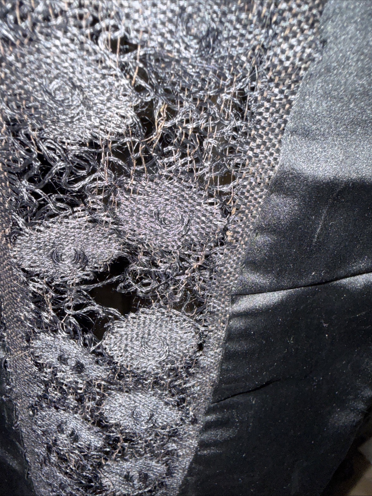 Antique Victorian Edwardian Black Satin And Lace Mourning Apron