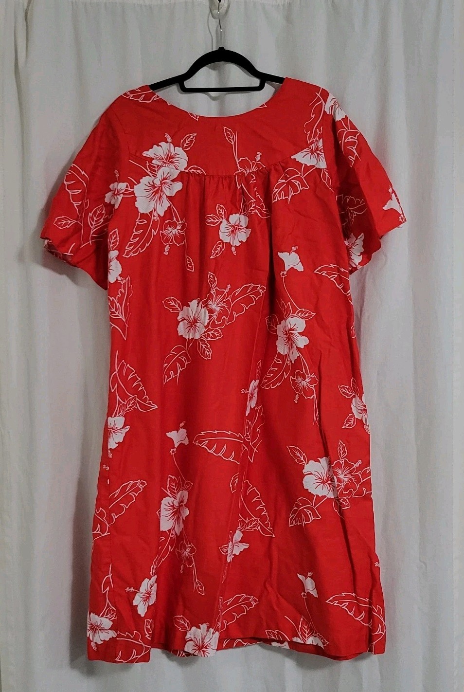 Vtg Hookano Brand Hawaiian Dress Red Floral Mumu Size 18 **Vtg Size**
