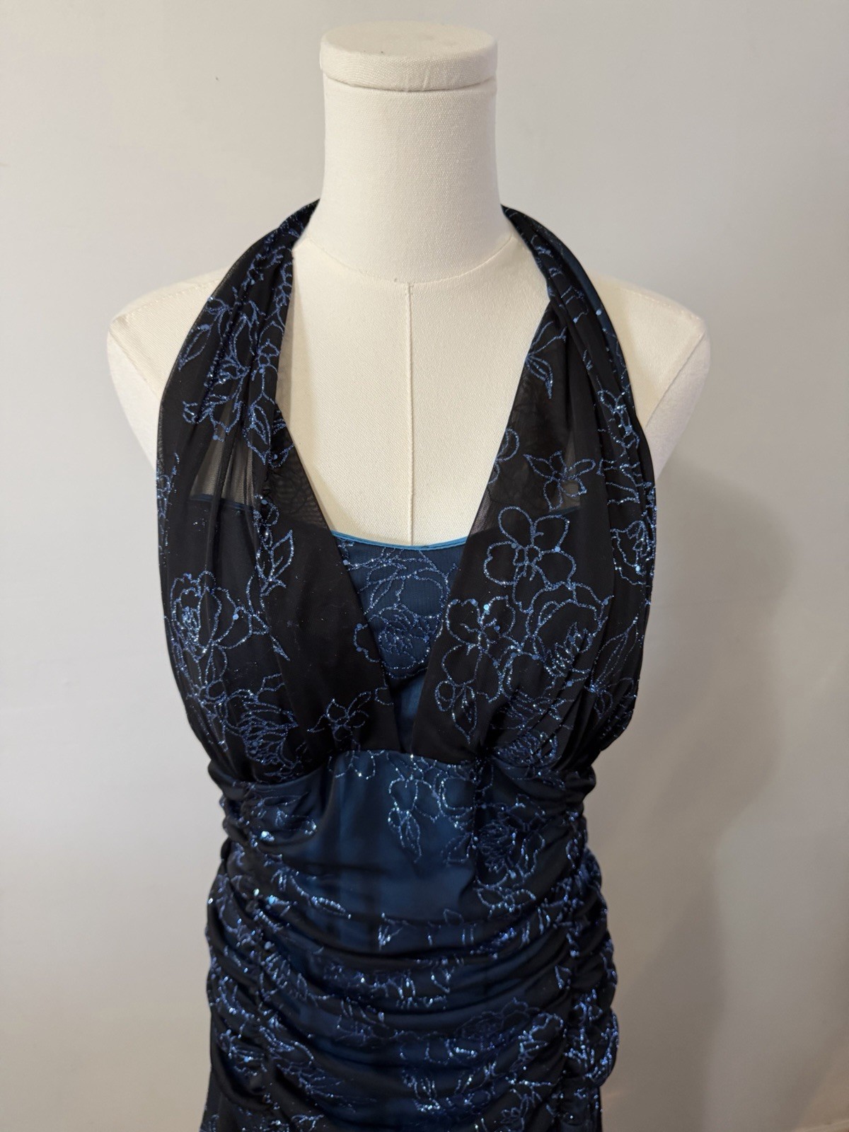 Vintage Y2K Taboo Black Halter Dress Glitter Blue Fairycore Prom Size XL