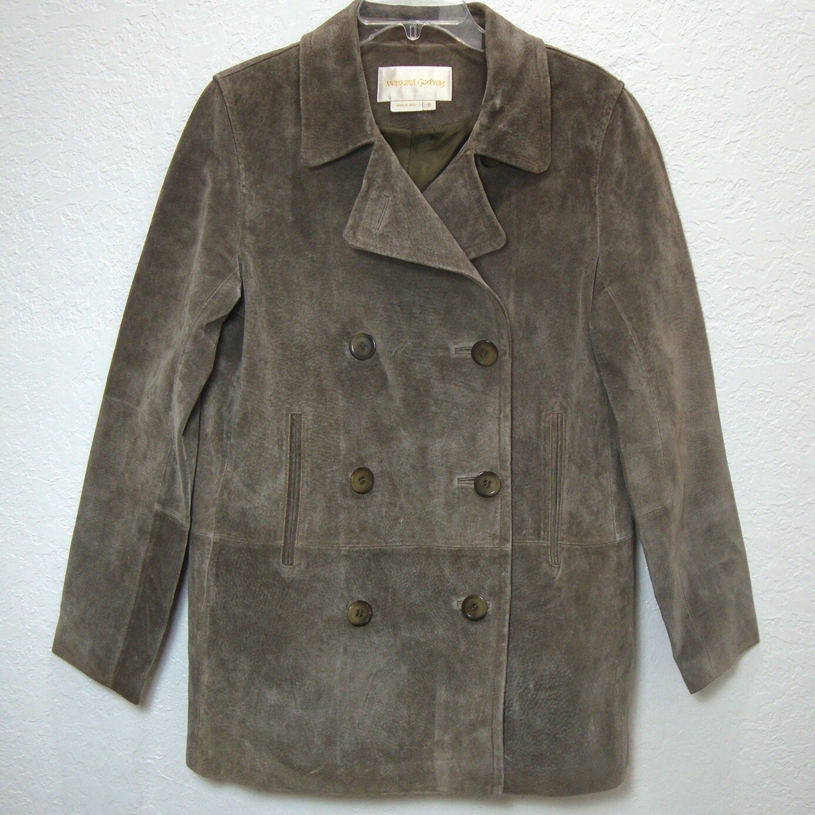 VTG Margaret Godfrey Gray Suede Coat Fully Lined Button Front Jacket Size 8 M
