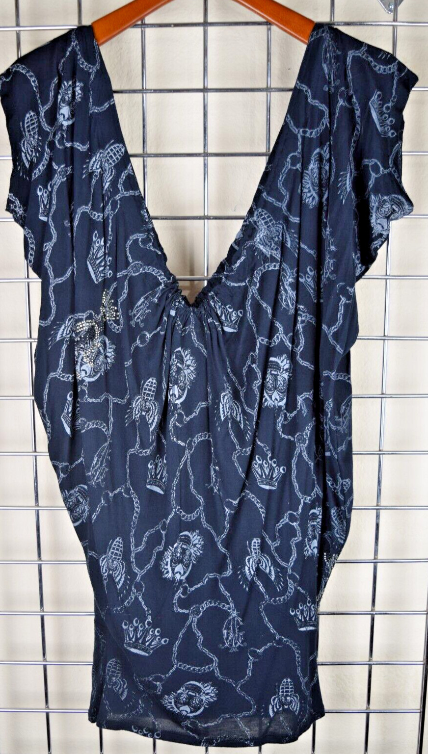 Vintage Dress Christian Audigier Size S/M 90s Black Gold Crowns Grenades USA