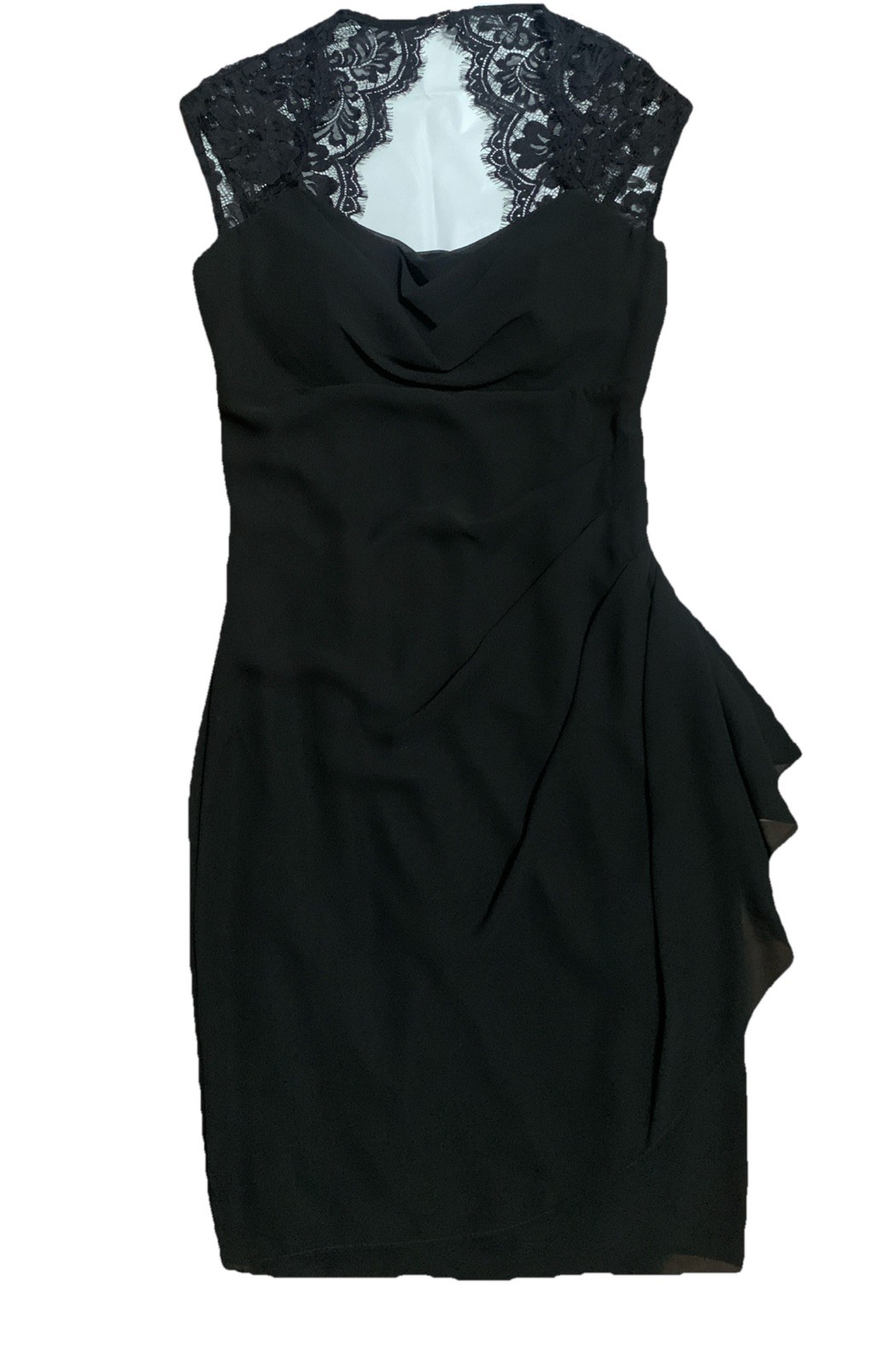 VTG 90s Y2K Fiesta Dress Black Lace Small Chiffon Elegant Cocktail Sheath Ruched