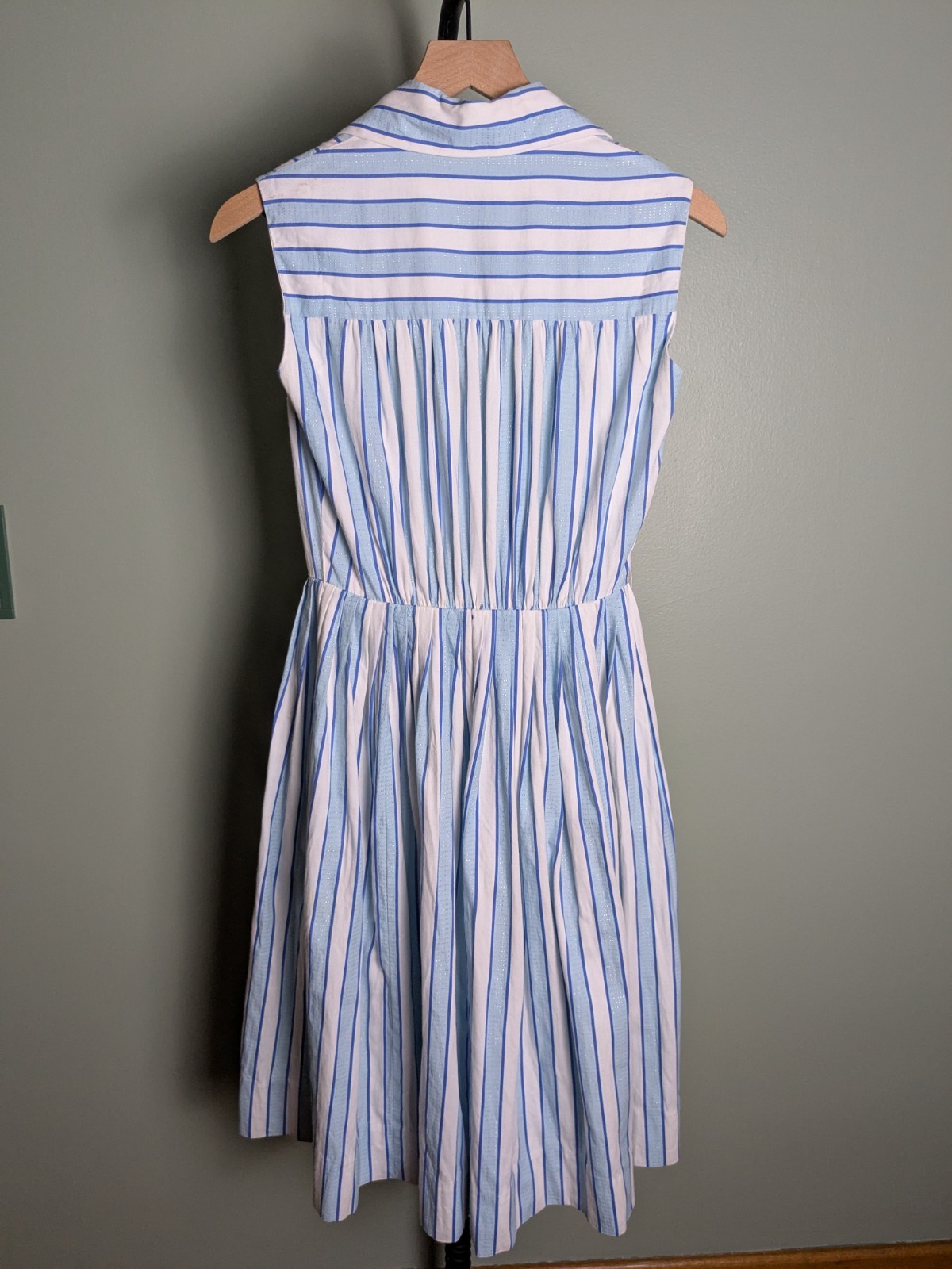 True Vintage Fit Flare Pastel Blue White Striped Shirtwaist Dress