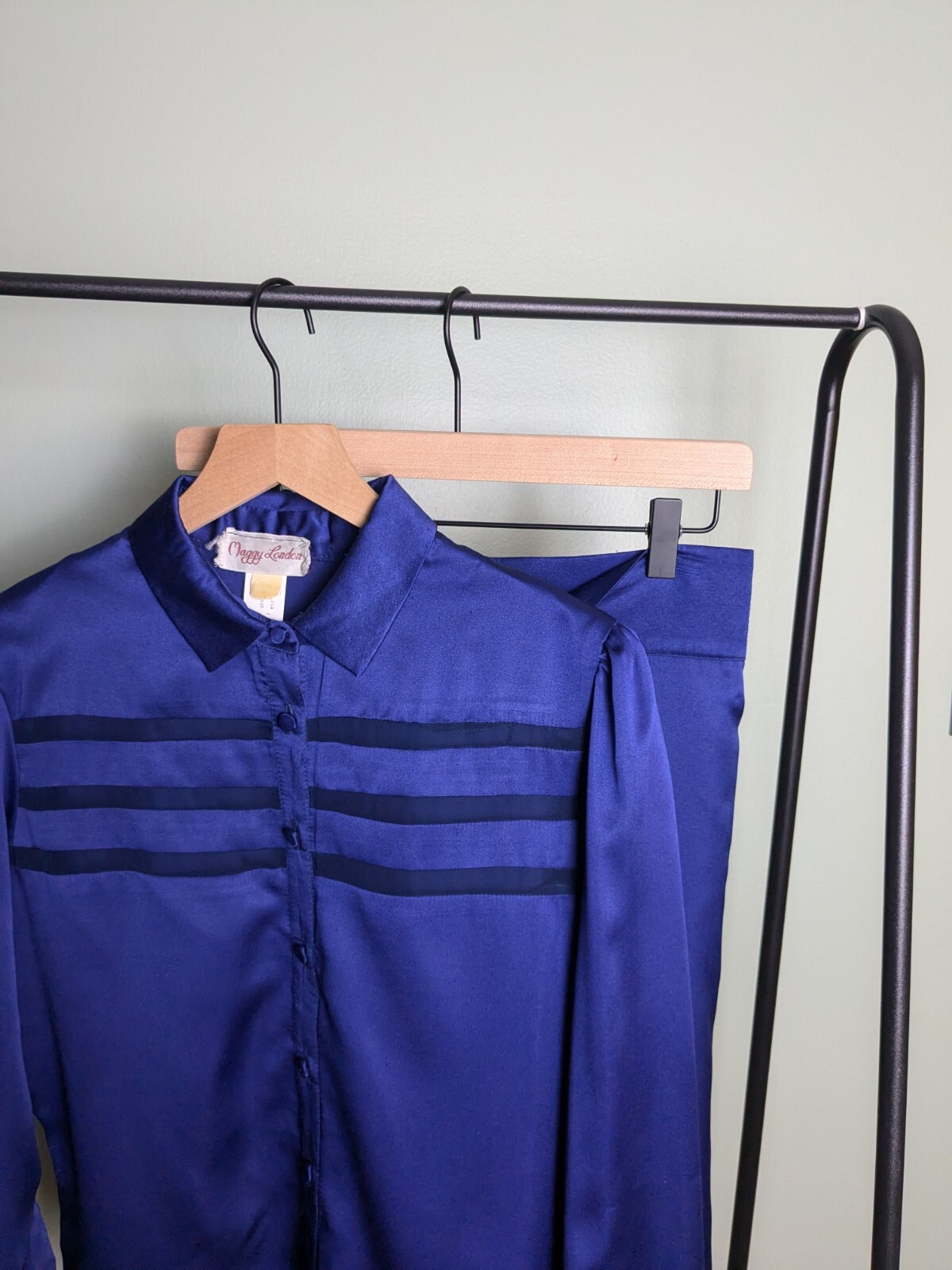Vintage Maggy London 2 Piece Silky Blue Pajama Set