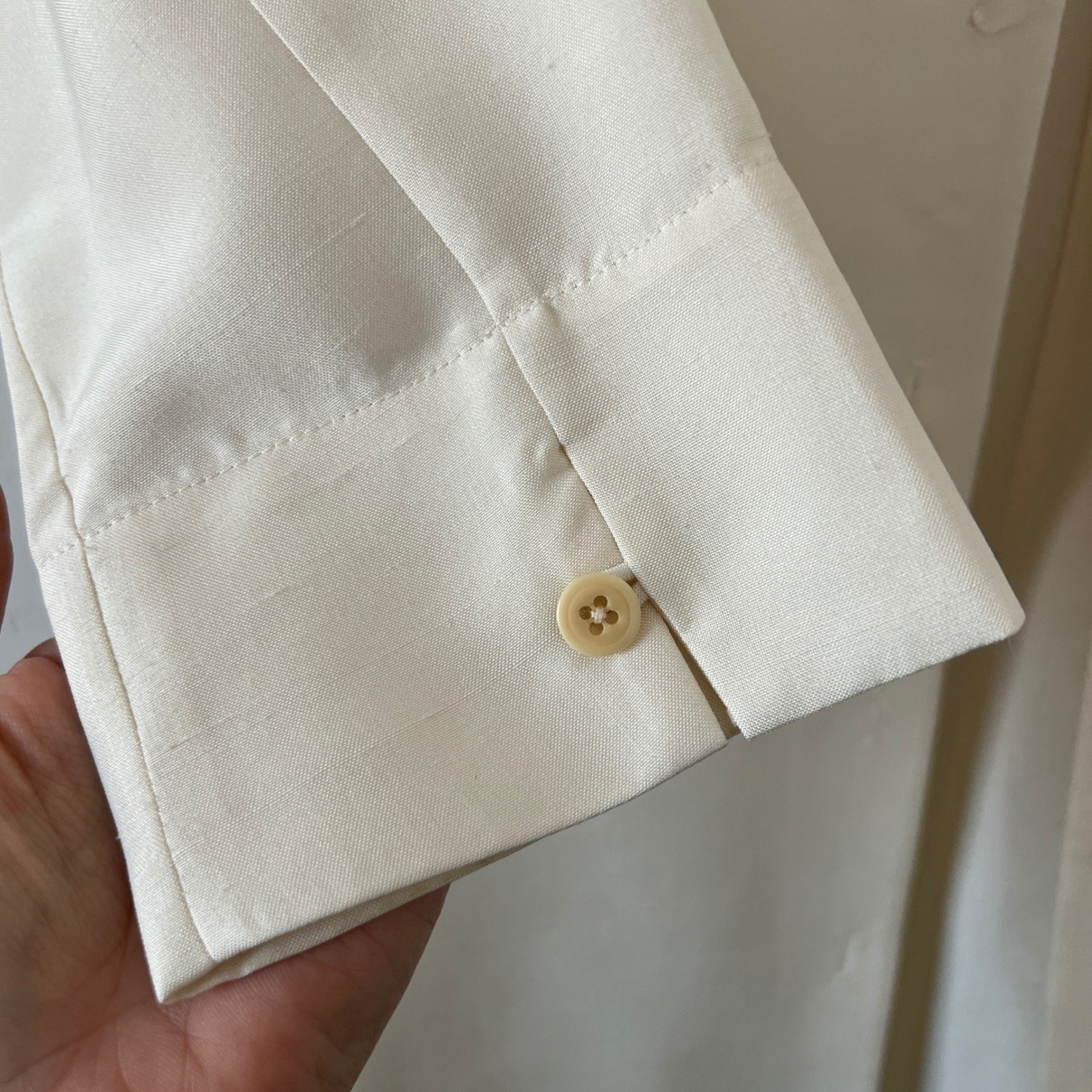 Barry Bricken Shirt Dress Women XS Cream 100% Silk Longline Button Front Vintage