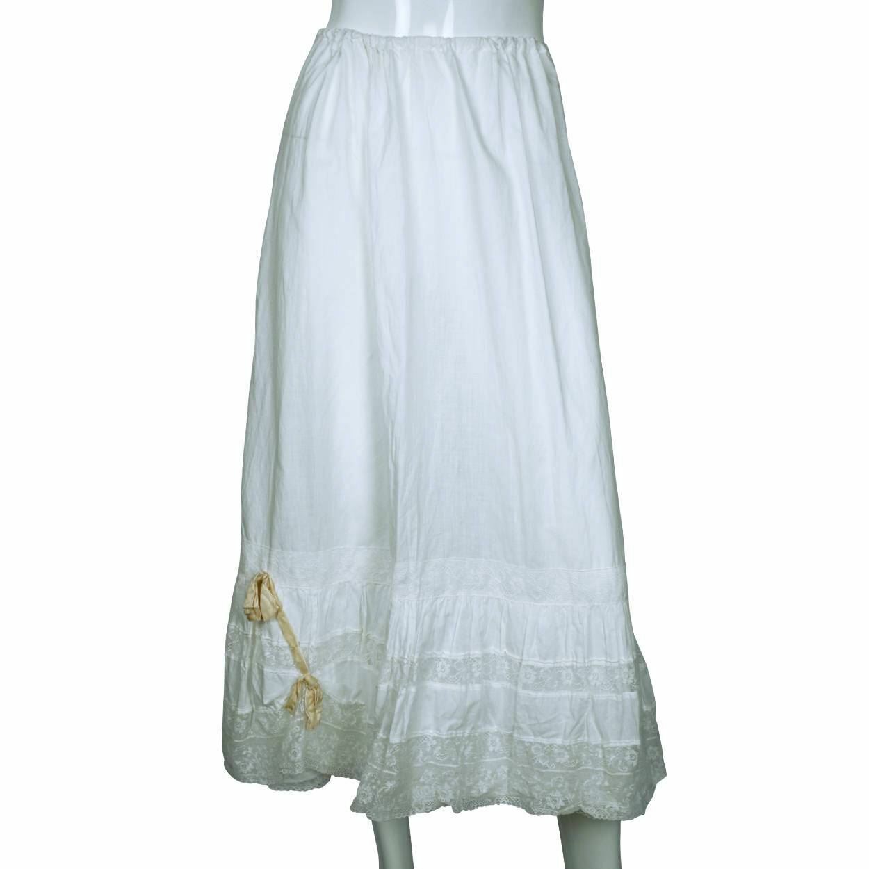 Antique Edwardian White Cotton Petticoat & Chemise Set w Lace Trim Size M / L