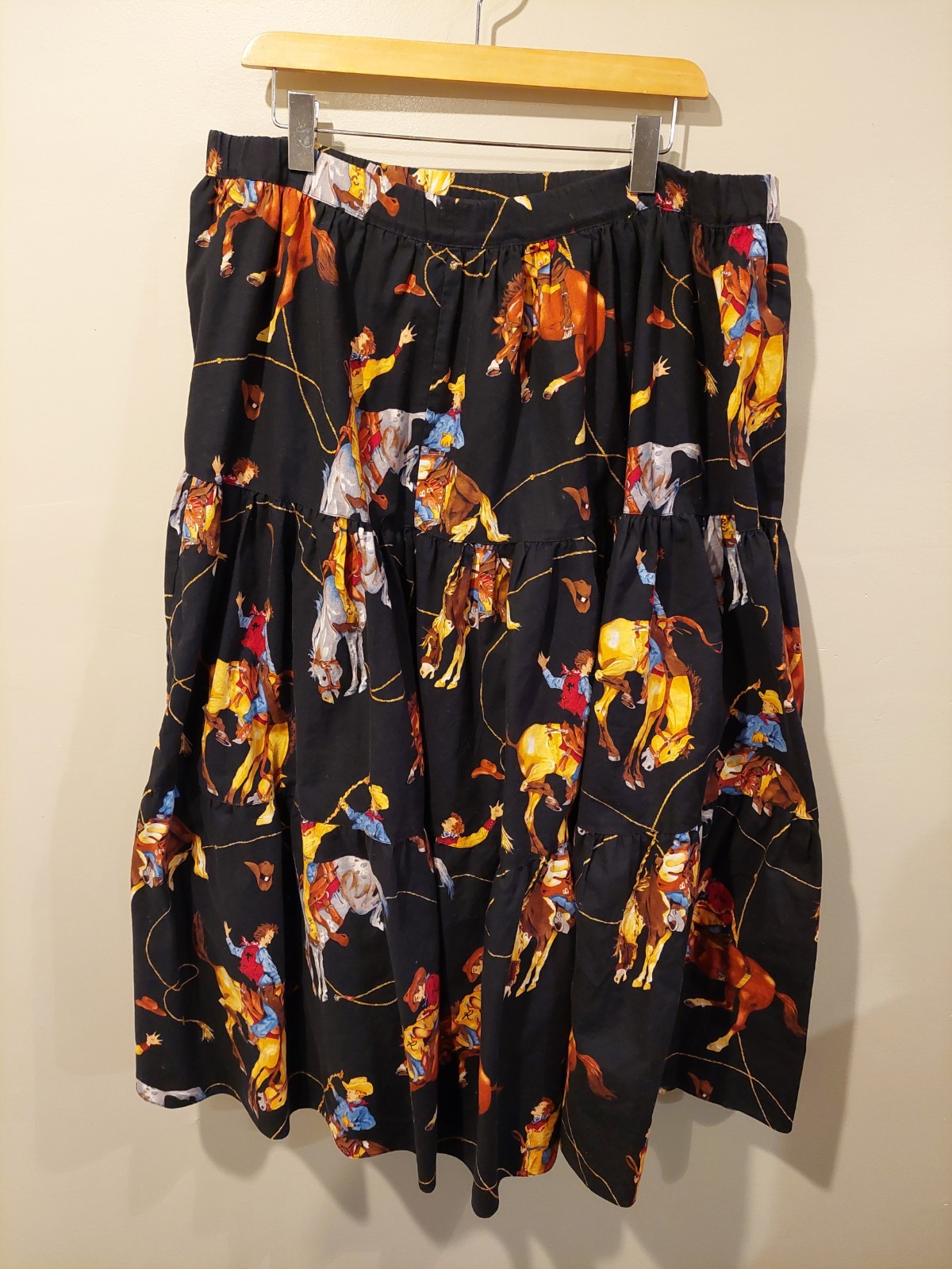 Vintage 80s Rodeo Novelty Print Maxi Skirt Size 16-18 VTG Rockabilly Western