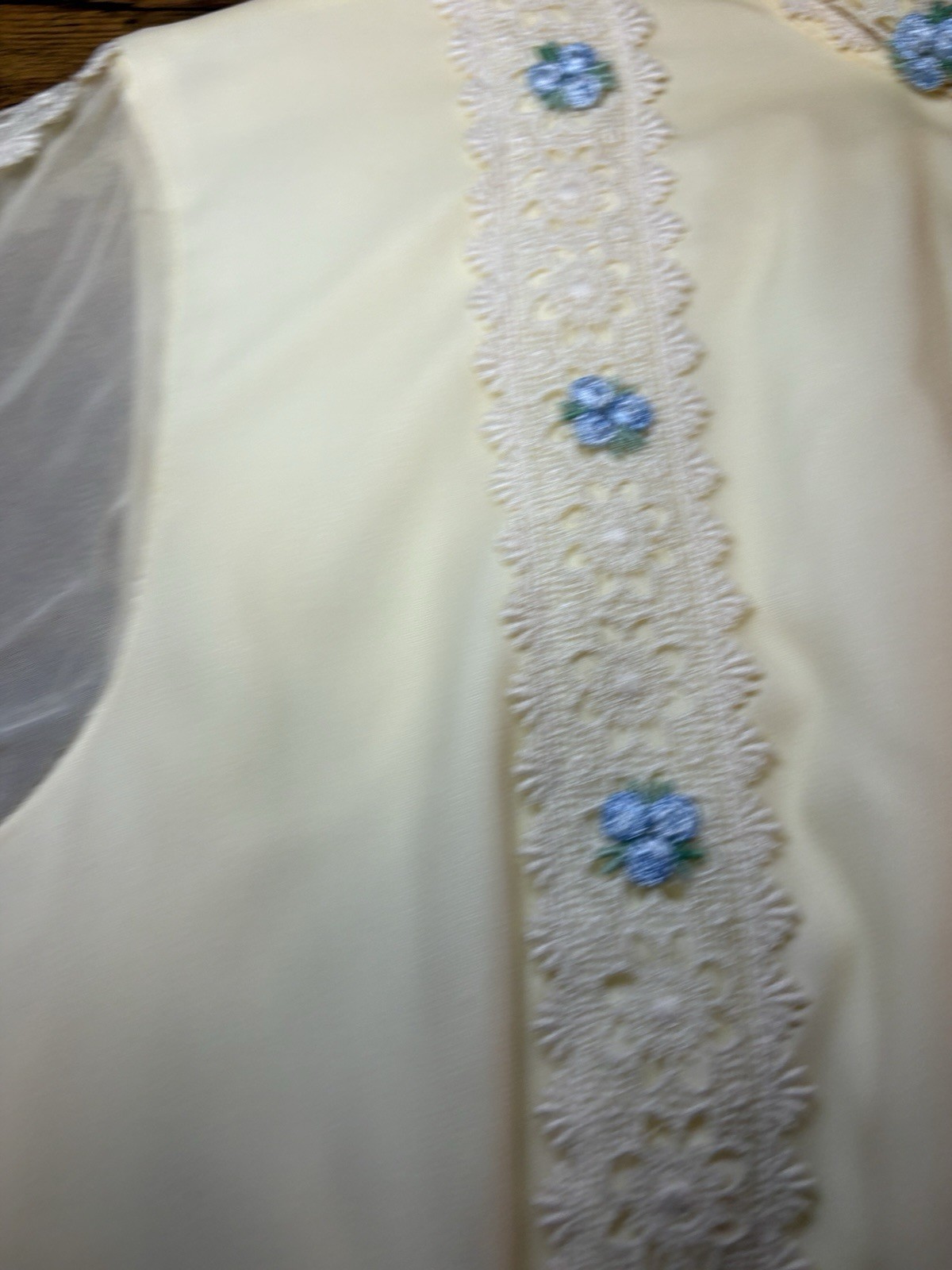 Vintage 1970s Blue Beige Chiffon Velvet Maxi Dress Lace Bodice Sz Medium?
