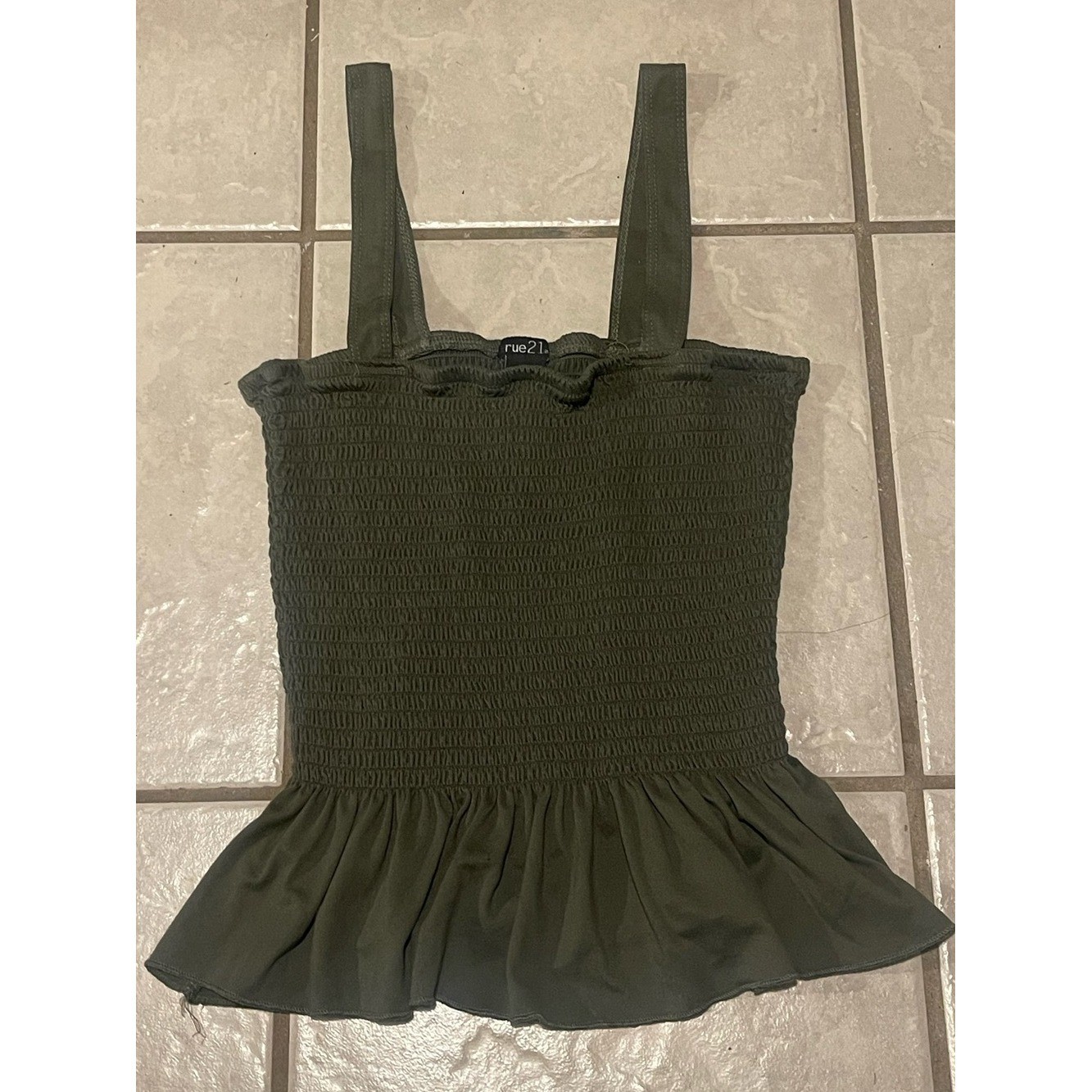 Y2K Rue21 Olive Smocked Peplum Cami Medium
