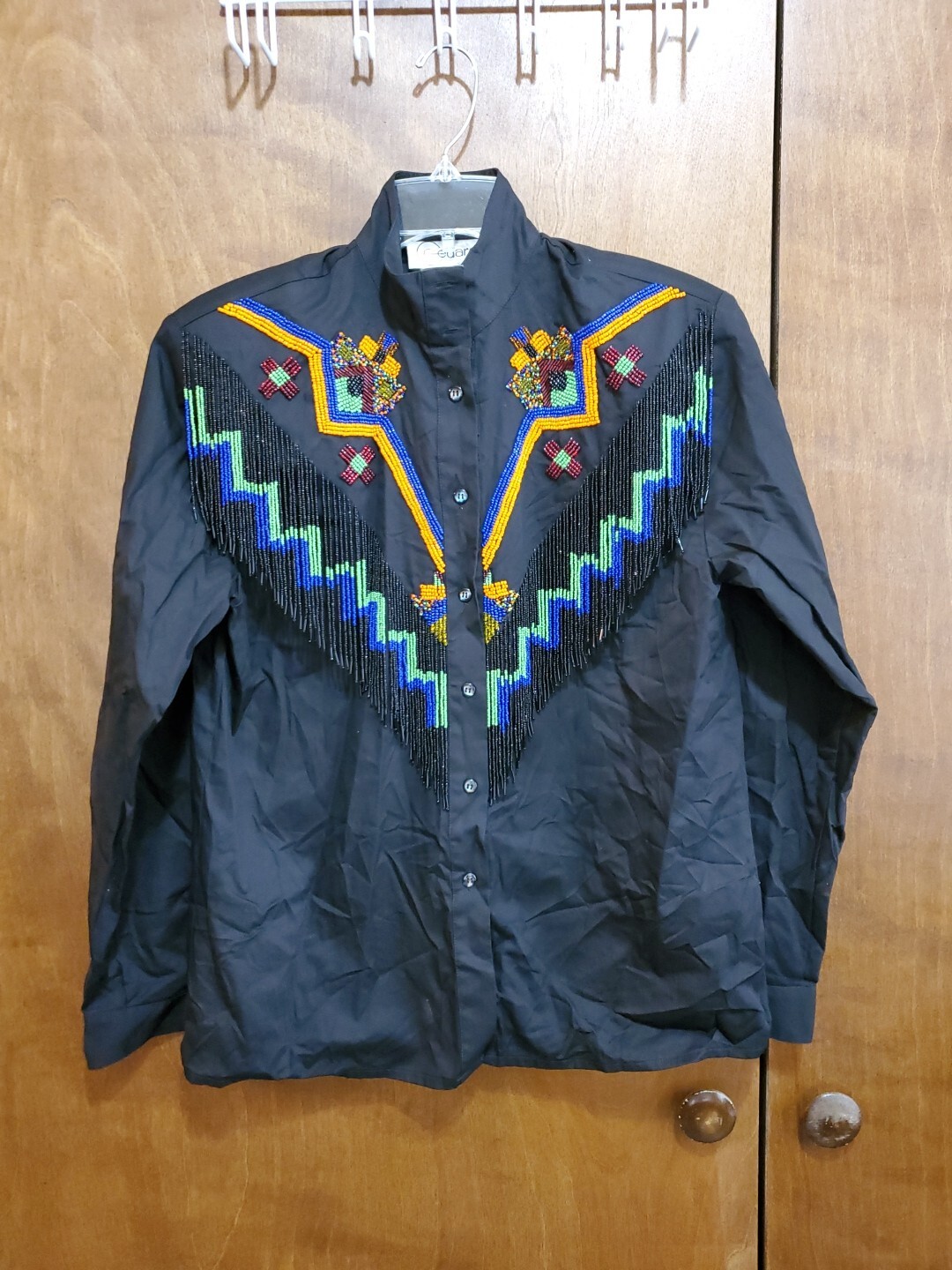 Vintage CEDARS Black Shirt Size 10 Beaded Western Rodeo Country Southwestern