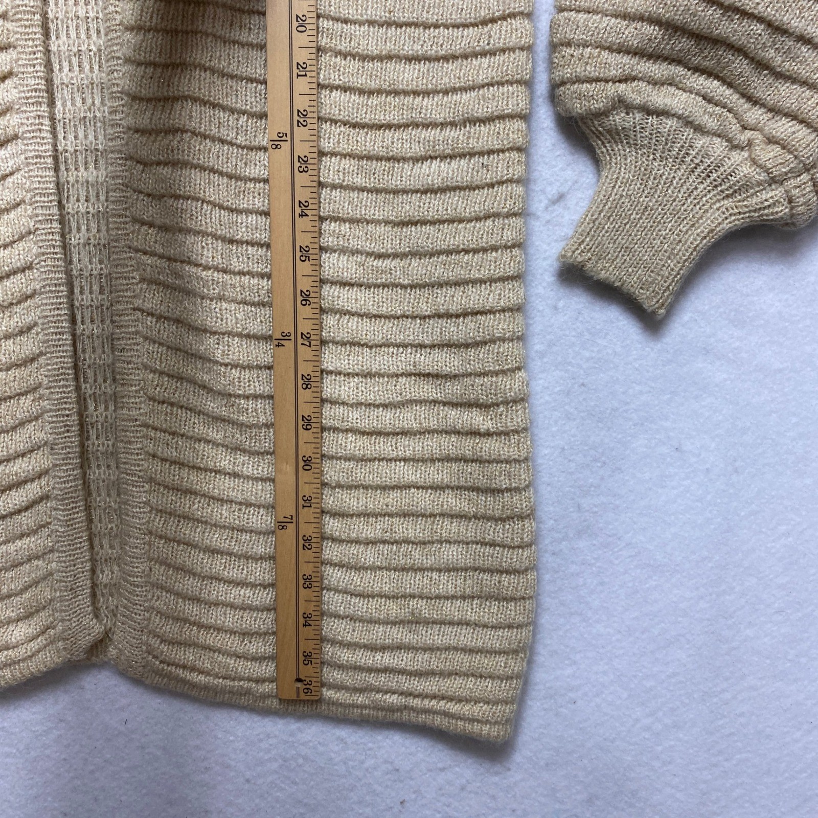 Vintage Bonnie Boerer Longline Cardigan Small Gold Metallic Silk Mohair Blend
