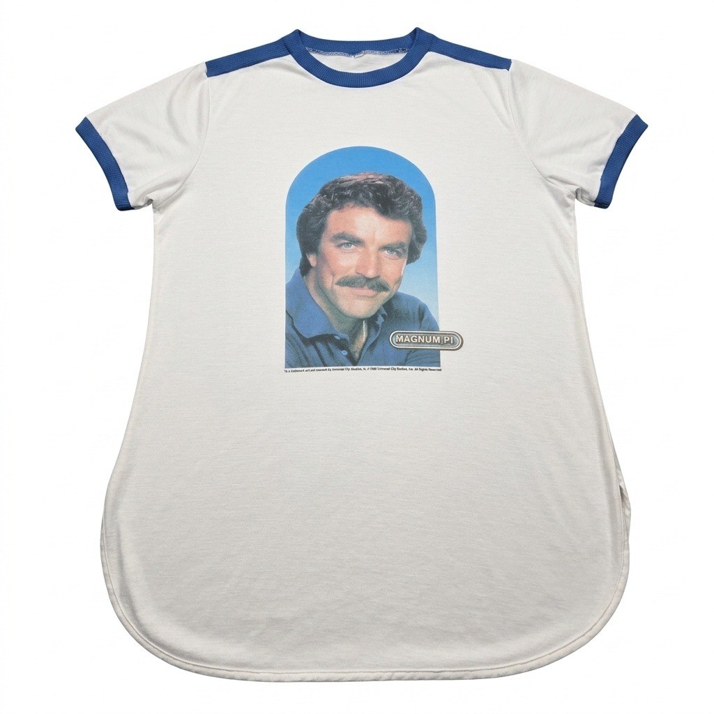 Large 1982 Vtg 1982 MAGNUM PI Tom Selleck Ringer T-Shirt Demi’s Young Juniors