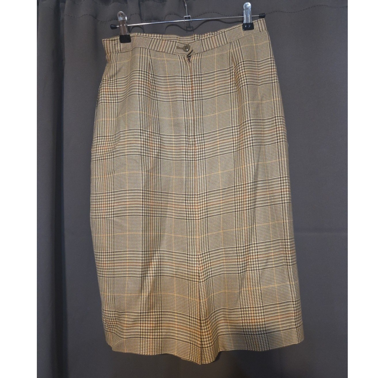 A.R. Sassco Vintage Plaid Pencil Skirt, Brown Tan Glen Check Midi Skirt, Size 8